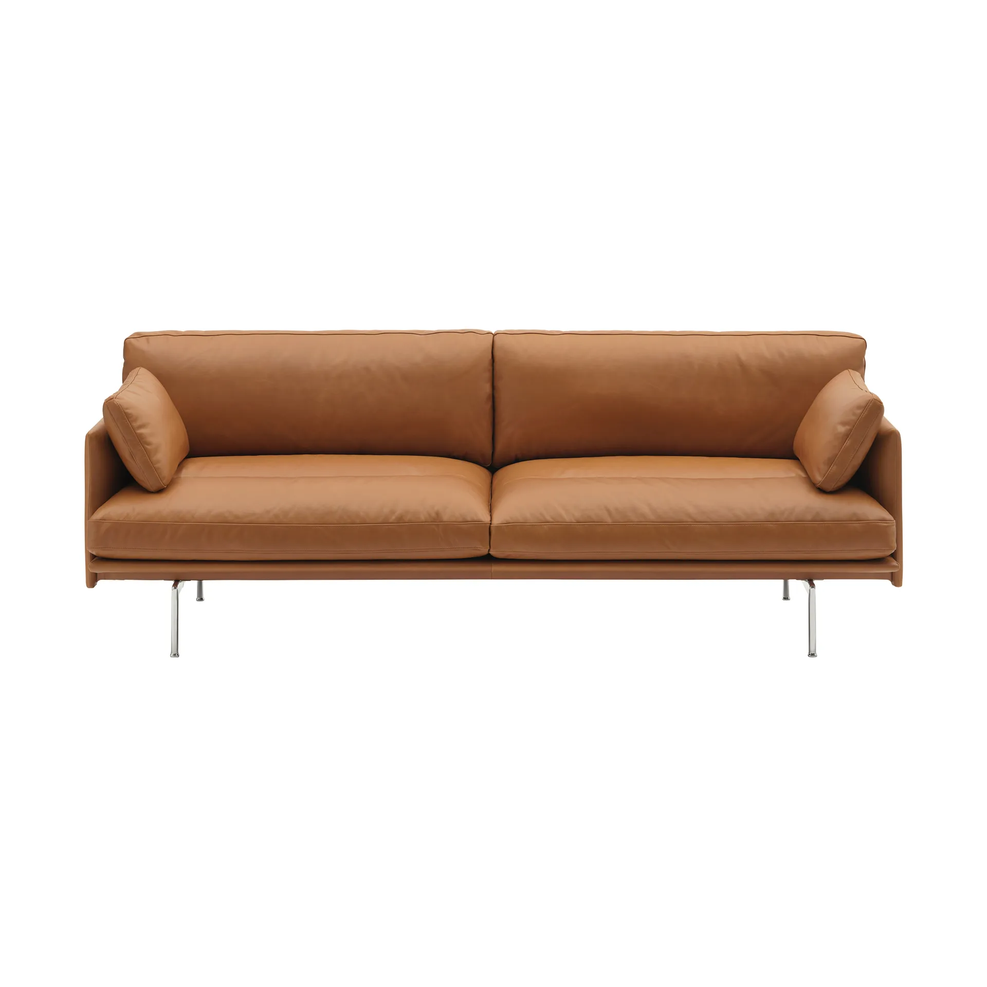 Outline Soft divano, Refine Leather Cognac-gambe in alluminio, 3 posti Muuto