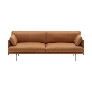 Outline Soft divano - Refine Leather Cognac-gambe in alluminio, 3 posti - Muuto