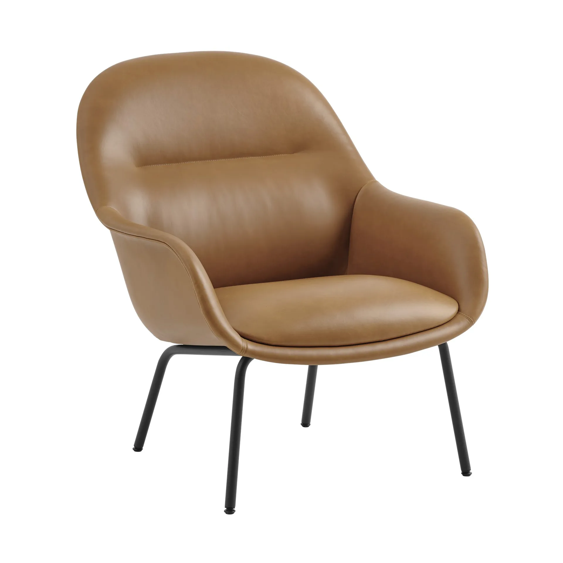 Poltrona Fiber Lounge con gambe in acciaio, Pelle cognac-nero Muuto
