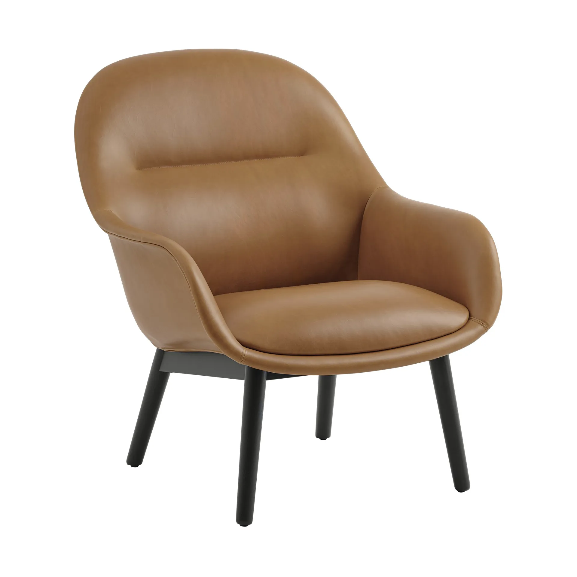 Poltrona Fiber Lounge con gambe in rovere, Pelle cognac-nero Muuto