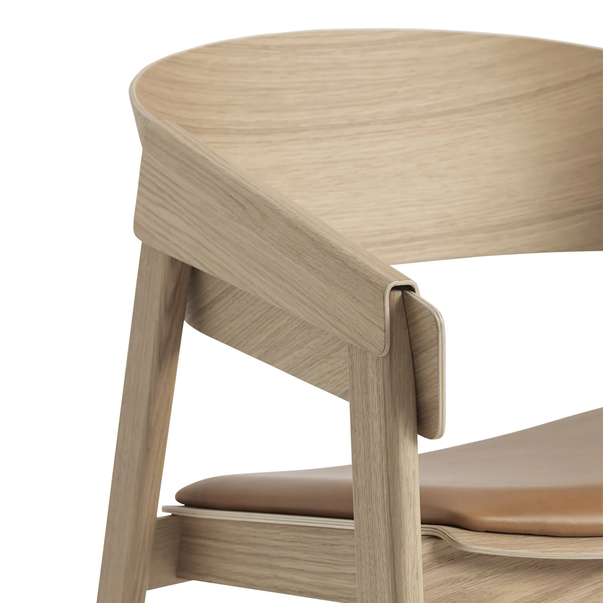 Sedia da salotto Cover, Pelle lavorata con metodo Refine, cognac-rovere Muuto