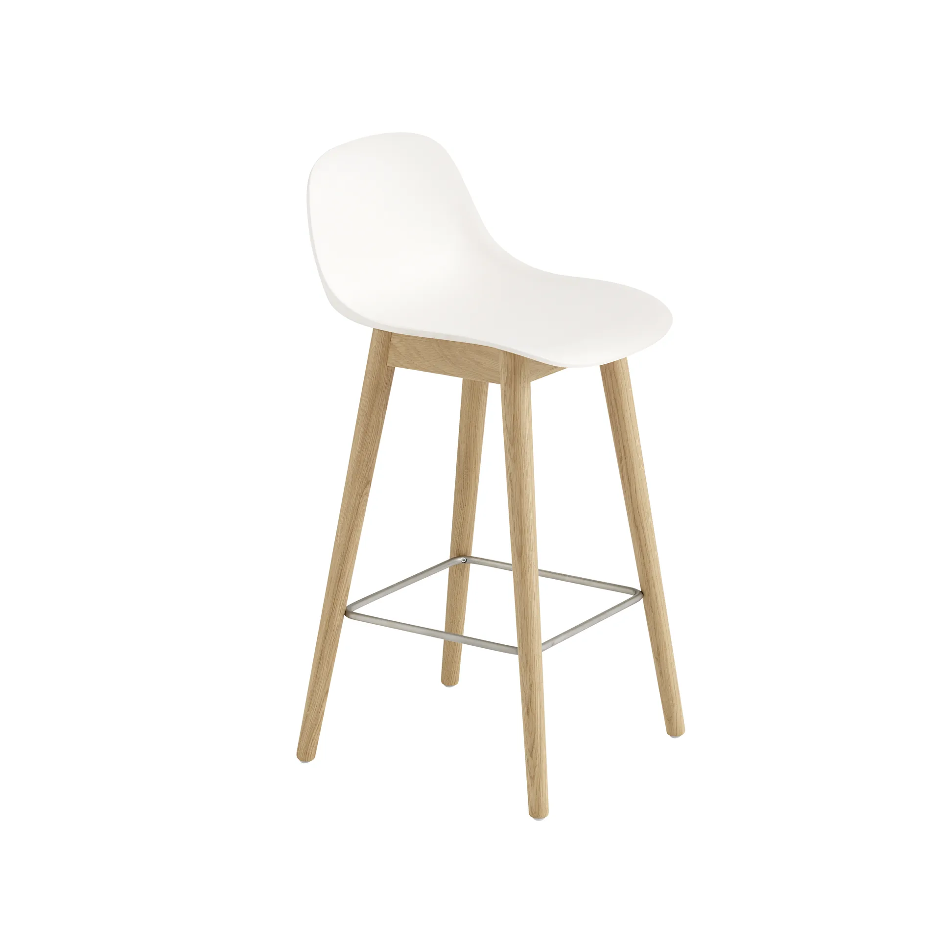 Sgabello da bar con schienale Fiber 65 cm, Bianco naturale-gambe in rovere Muuto