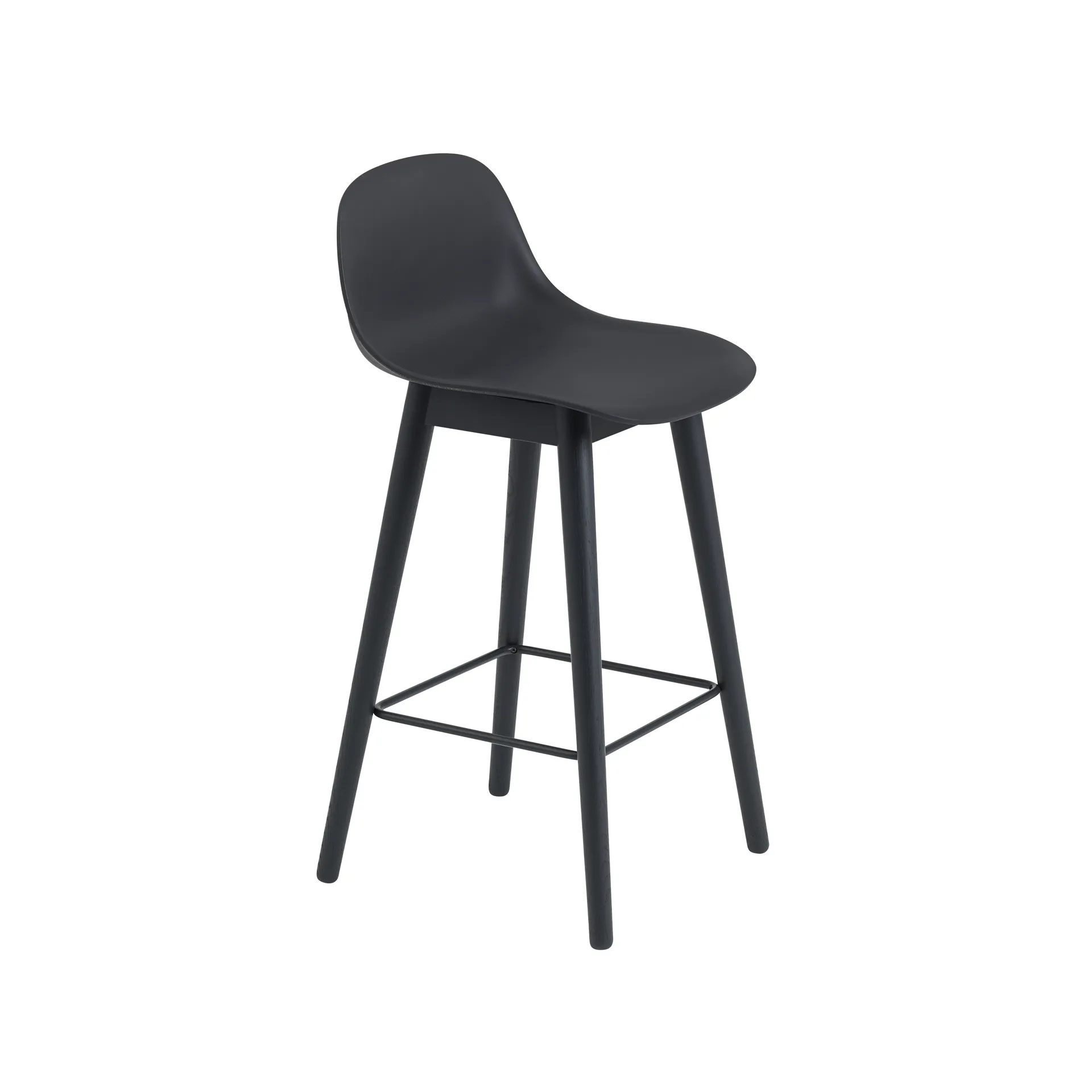 Sgabello da bar con schienale Fiber 65 cm, Nero-gambe nere Muuto