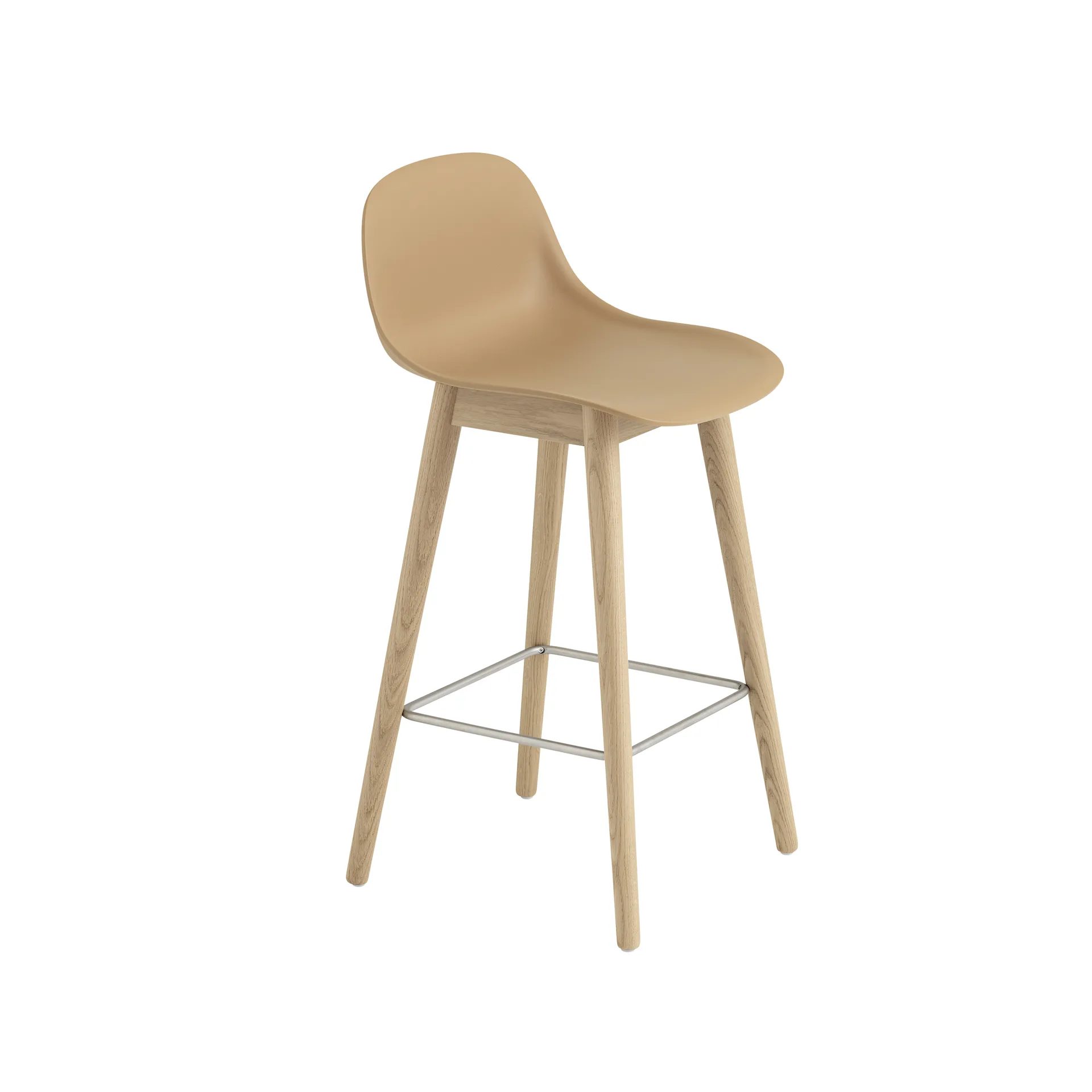 Sgabello da bar con schienale Fiber 65 cm, Ocra-gambe in rovere Muuto