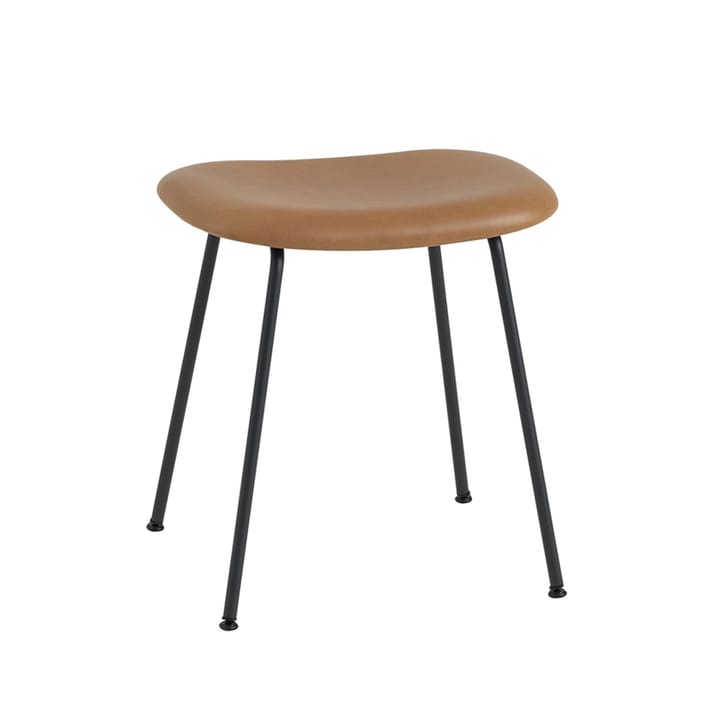 Sgabello Fiber - pelle cognac, base in acciaio nero - Muuto