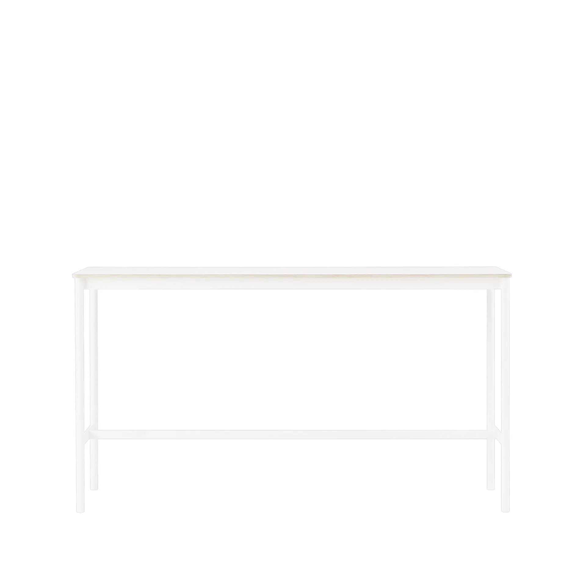 Tavolo da bar Base High, laminato bianco, base bianca, bordo in compensato, base: 50 cm, l. 190 cm, alt. 105 cm Muuto