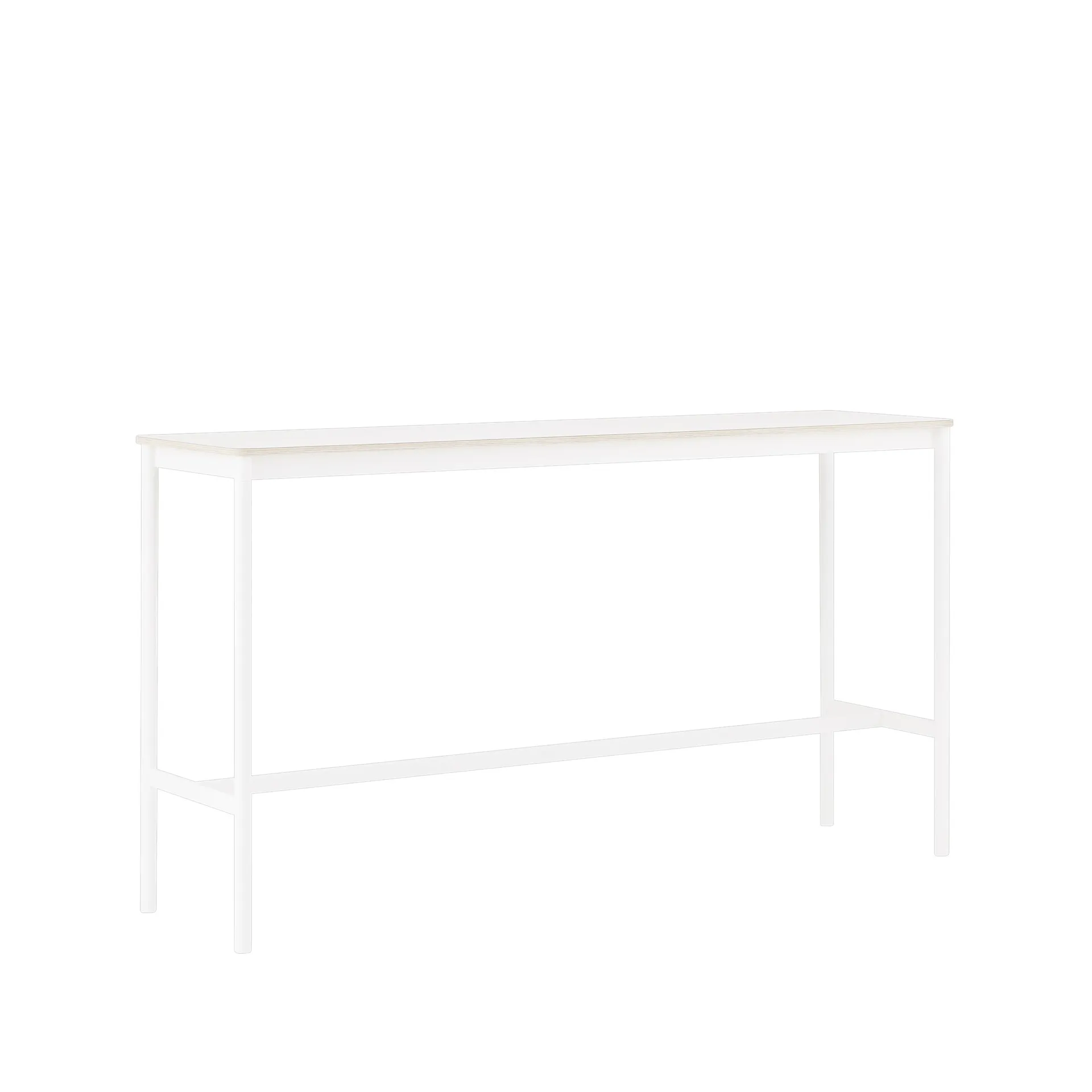 Tavolo da bar Base High, laminato bianco, base bianca, bordo in compensato, base: 50 cm, l. 190 cm, alt. 105 cm Muuto