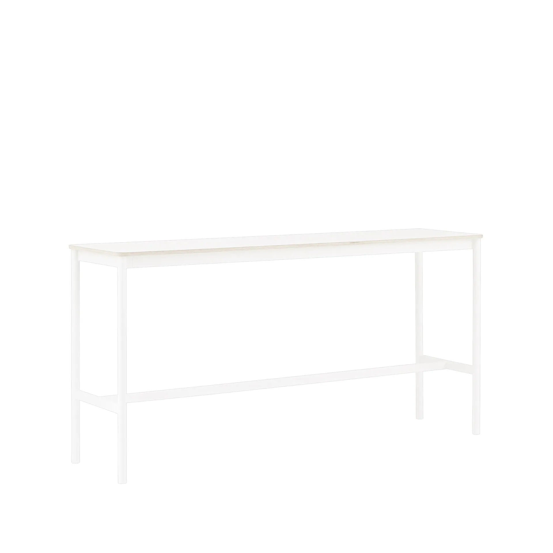 Tavolo da bar Base High, laminato bianco, base bianca, bordo in compensato, base: 50 cm, l. 190 cm, alt. 95 cm Muuto
