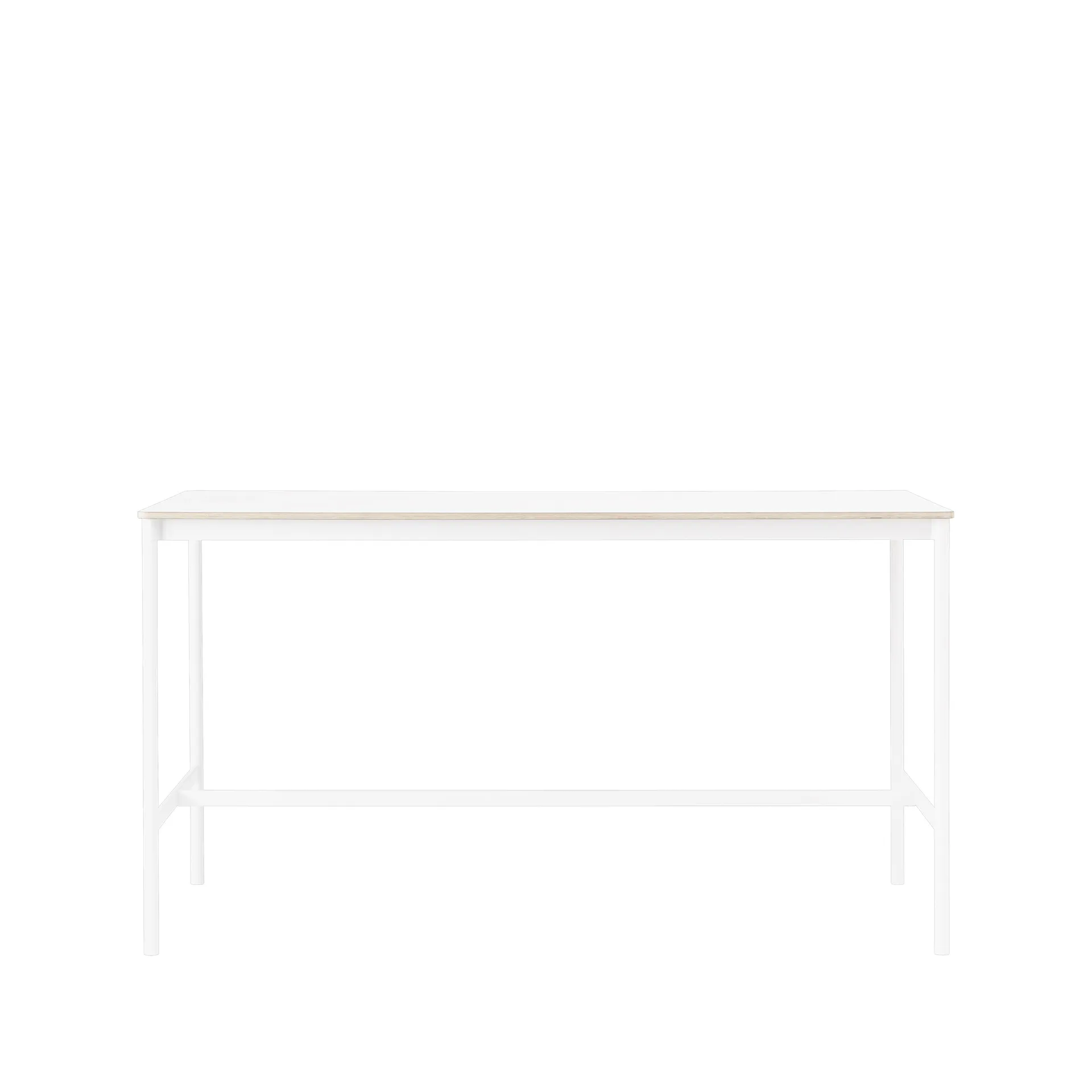 Tavolo da bar Base High, laminato bianco, base bianca, bordo in compensato, base: 85 cm, l. 190 cm, alt. 105 cm Muuto