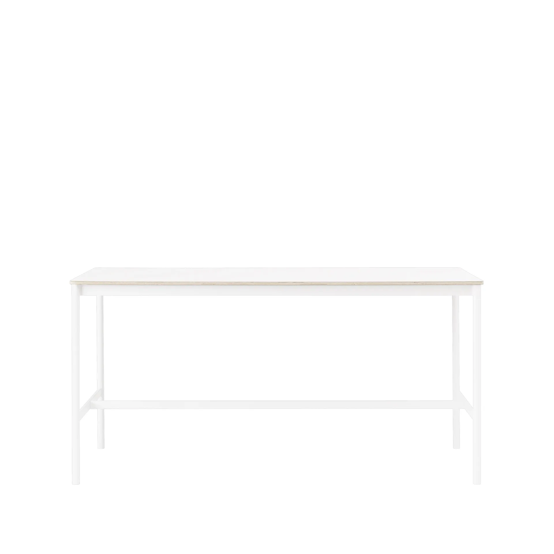 Tavolo da bar Base High, laminato bianco, base bianca, bordo in compensato, base: 85 cm, l. 190 cm, alt. 95 cm Muuto