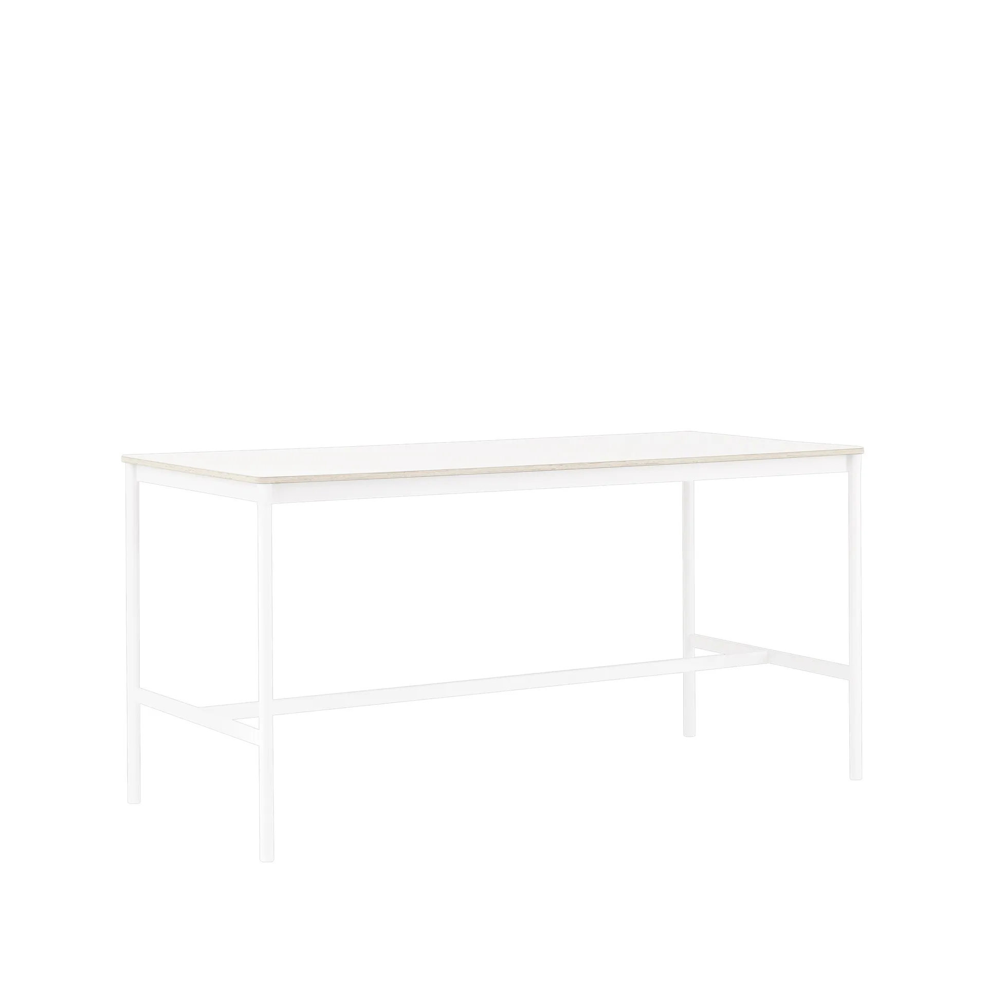 Tavolo da bar Base High, laminato bianco, base bianca, bordo in compensato, base: 85 cm, l. 190 cm, alt. 95 cm Muuto