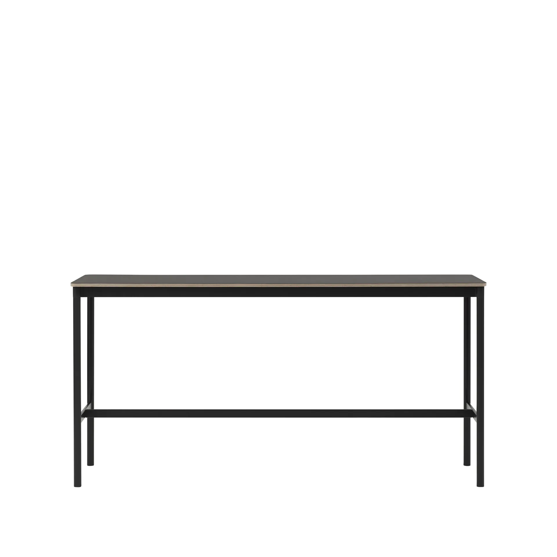 Tavolo da bar Base High, linoleum nero, base nera, bordo in compensato, base: 50 cm, l. 190 cm, alt. 95 cm Muuto
