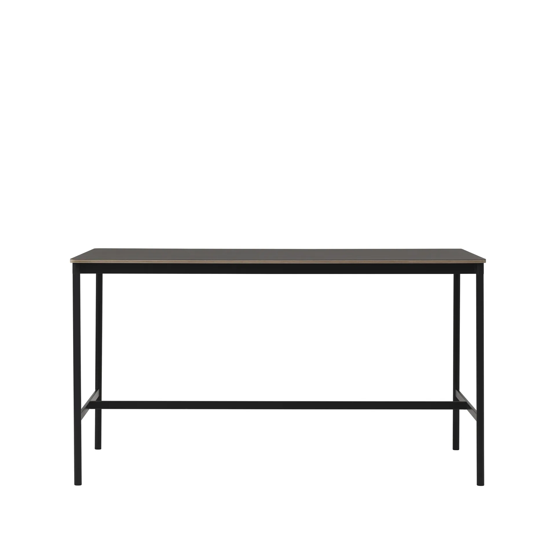 Tavolo da bar Base High, linoleum nero, base nera, bordo in compensato, base: 85 cm, l. 190 cm, alt. 105 cm Muuto