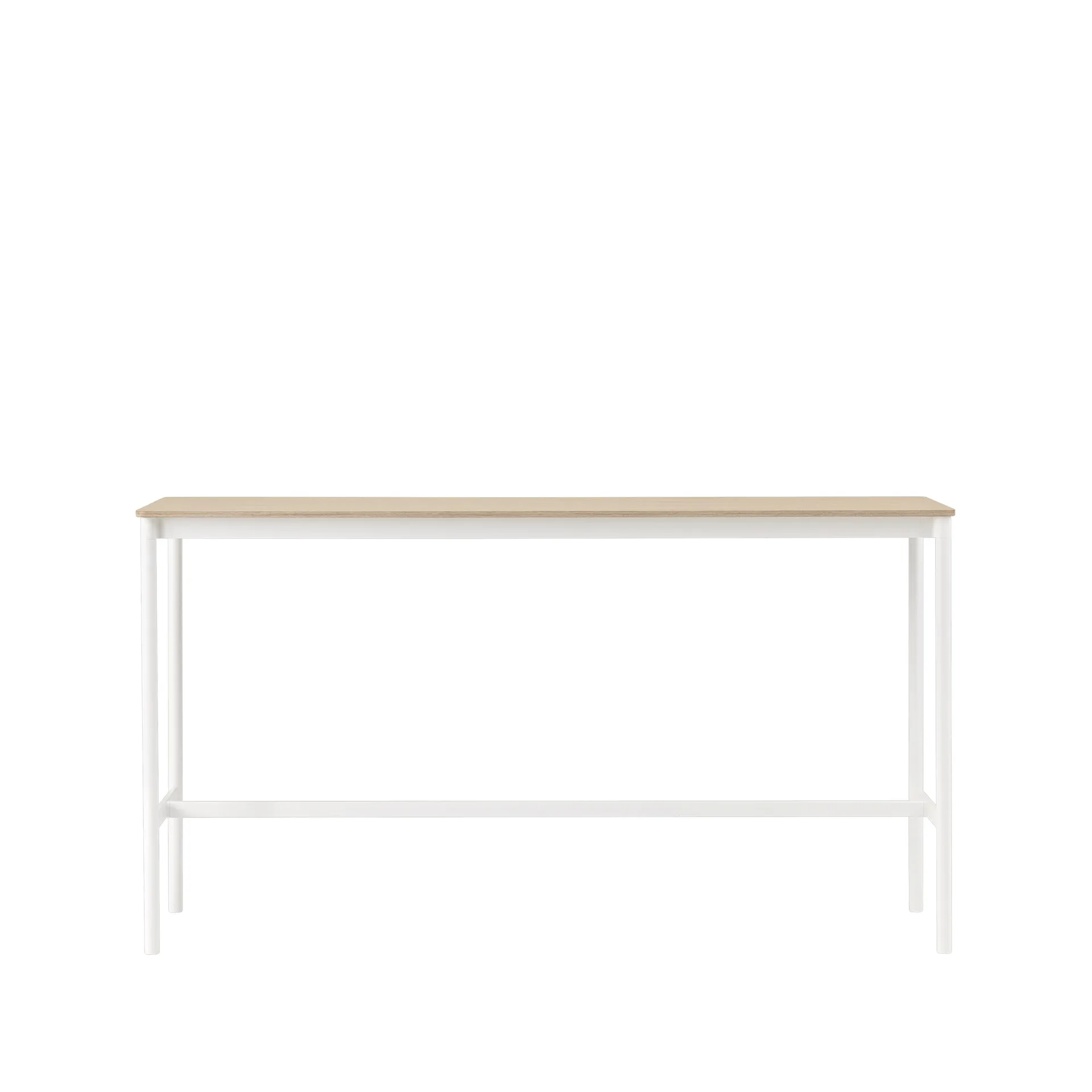 Tavolo da bar Base High, rovere, base bianca, bordo in compensato, b: 50 cm, l. 190 cm, alt. 105 cm Muuto