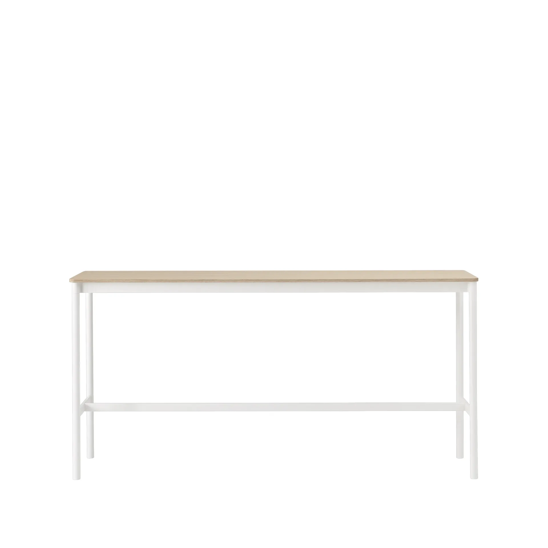 Tavolo da bar Base High, rovere, base bianca, bordo in compensato, b: 50 cm, l. 190 cm, alt. 95 cm Muuto