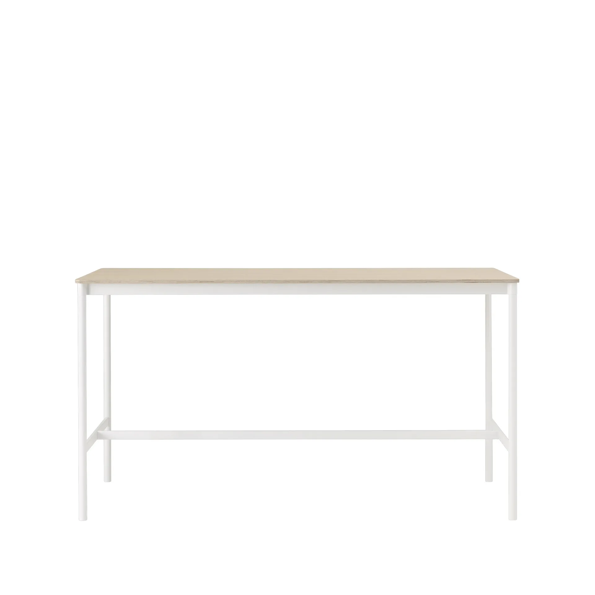 Tavolo da bar Base High, rovere, base bianca, bordo in compensato, b: 85 cm, l. 190 cm, alt. 105 cm Muuto
