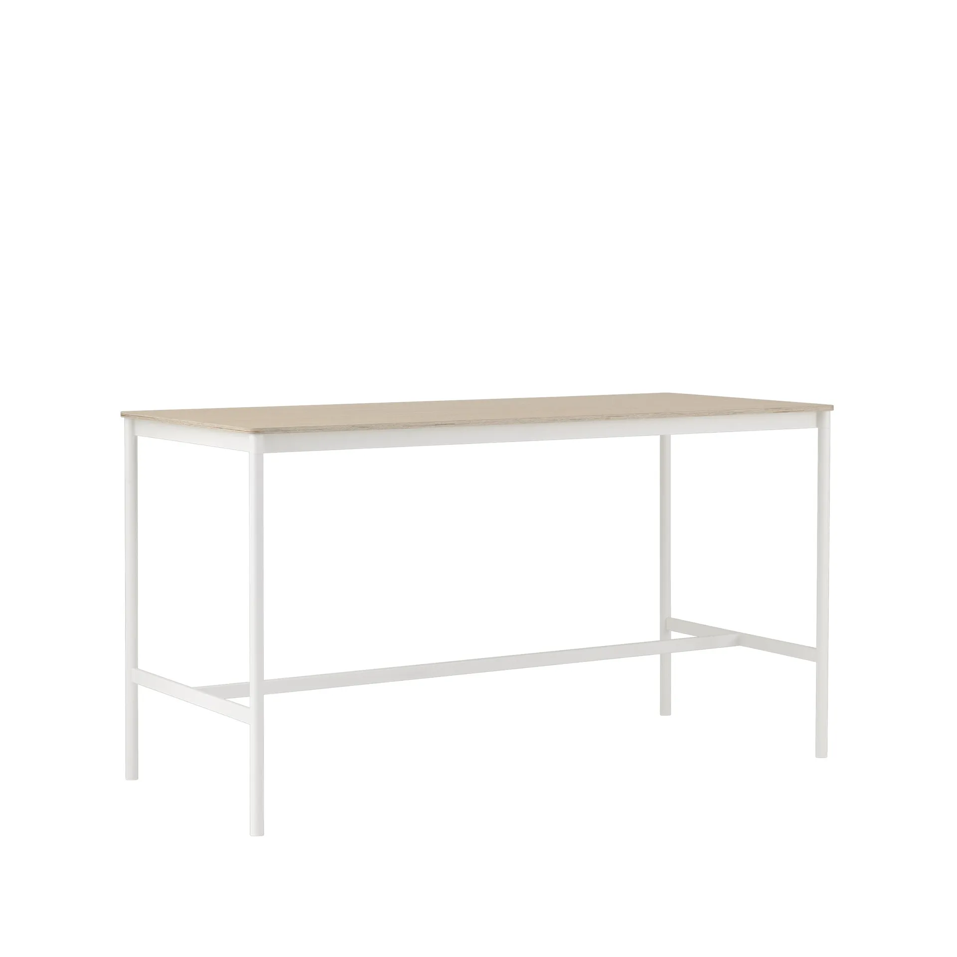 Tavolo da bar Base High, rovere, base bianca, bordo in compensato, b: 85 cm, l. 190 cm, alt. 105 cm Muuto