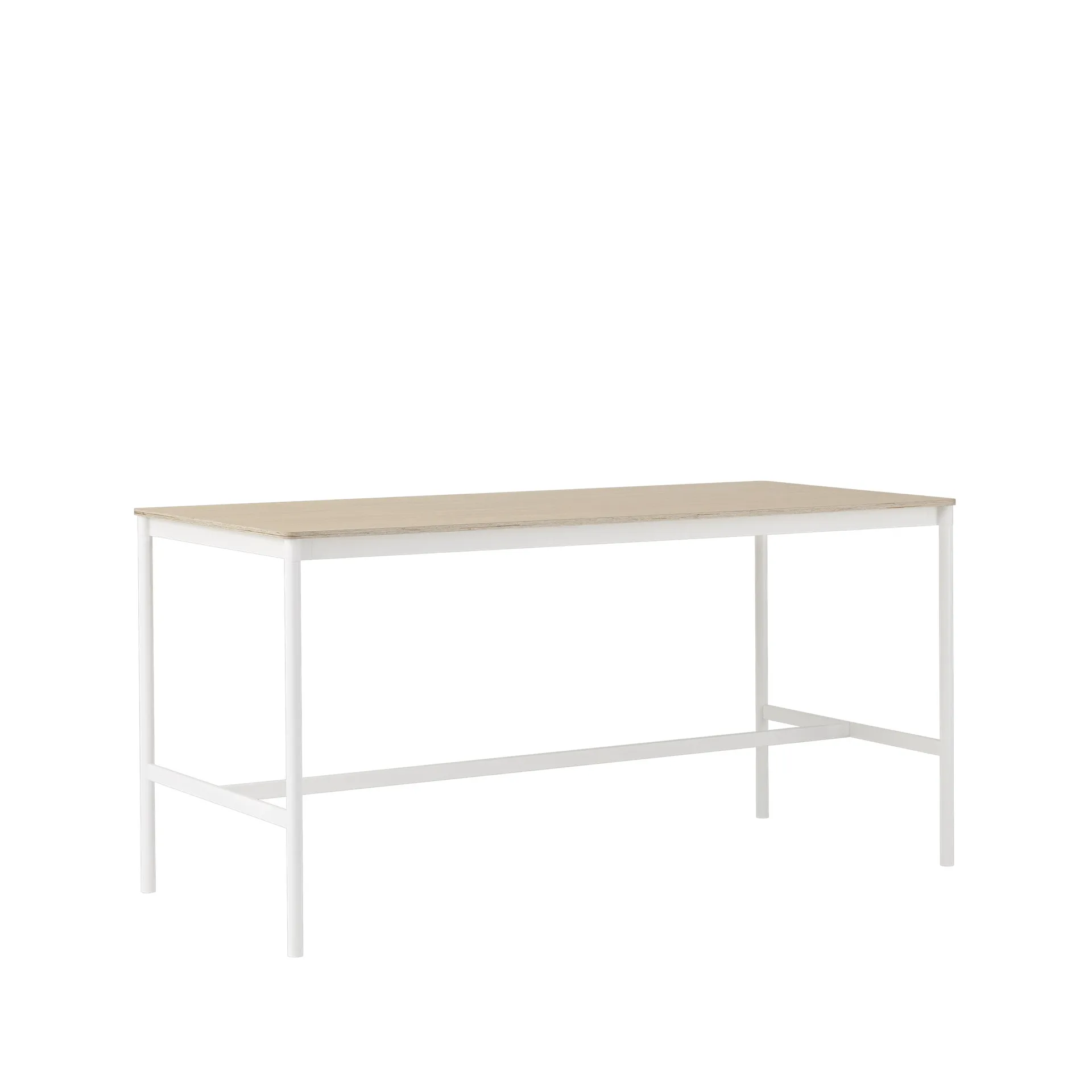 Tavolo da bar Base High, rovere, base bianca, bordo in compensato, b: 85 cm, l. 190 cm, alt. 95 cm Muuto