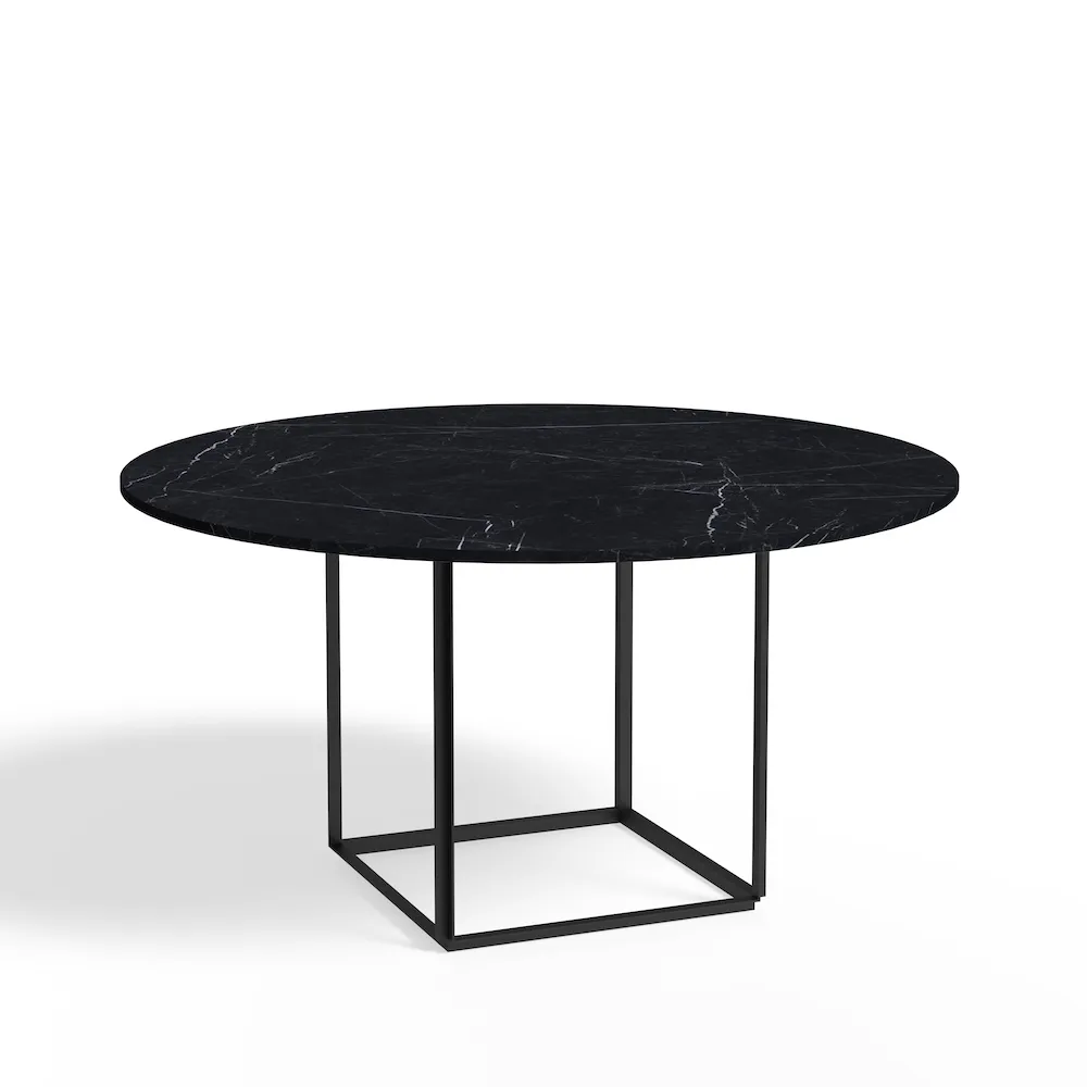 Tavolo da pranzo rotondo Florence, marmo nero Marquina, Ø 145 cm, base nera New Works