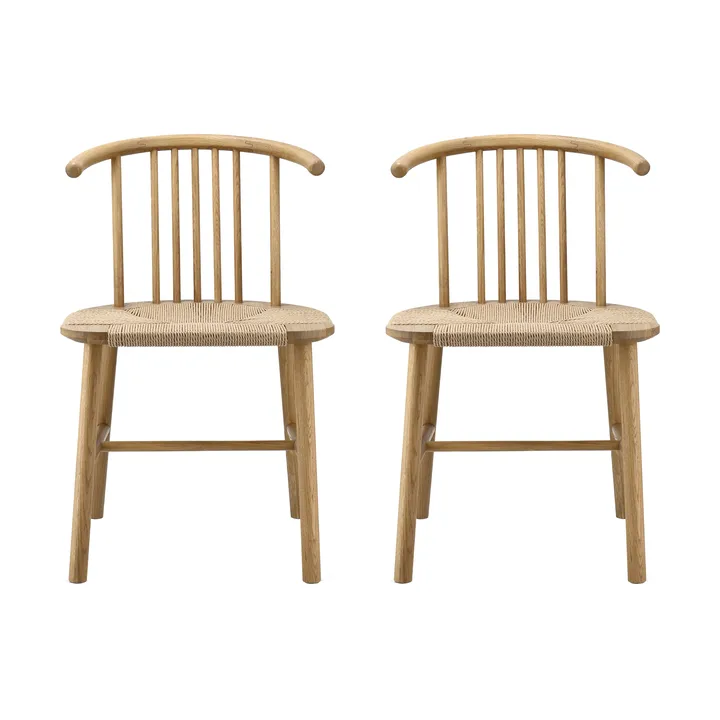Sedia da pranzo con seduta intrecciata VIOR, Rovere laccato-naturale, confezione da 2 - NJRD