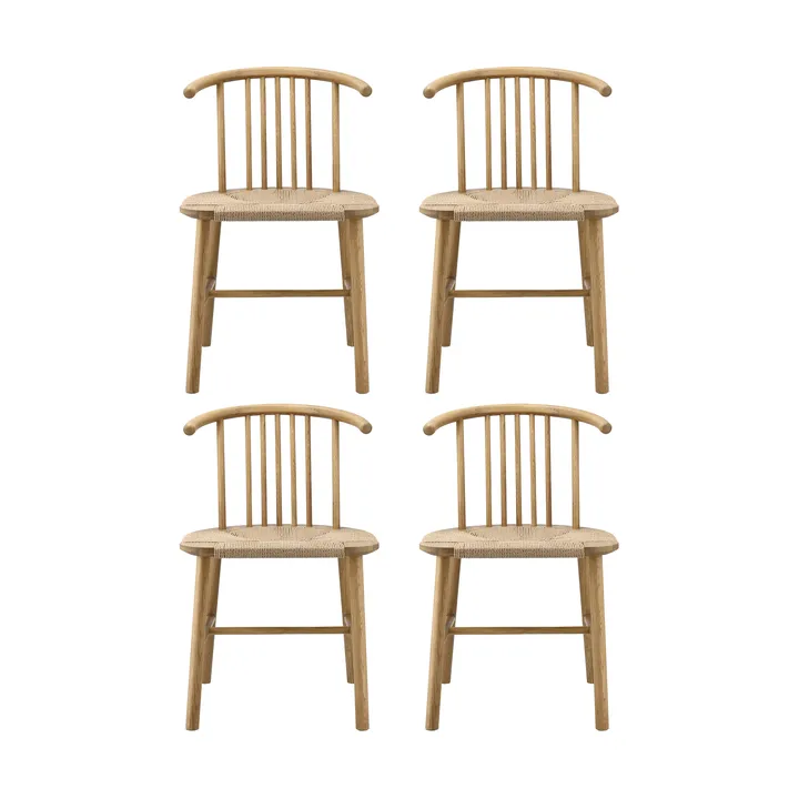 Sedia da pranzo con seduta intrecciata VIOR, Rovere laccato-naturale, confezione da 4 - NJRD