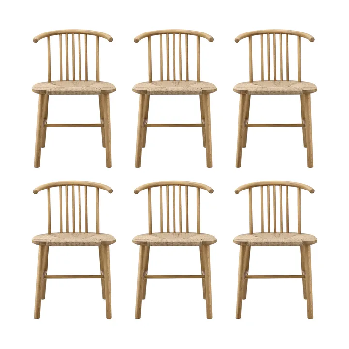 Sedia da pranzo con seduta intrecciata VIOR, Rovere laccato-naturale, confezione da 6 - NJRD