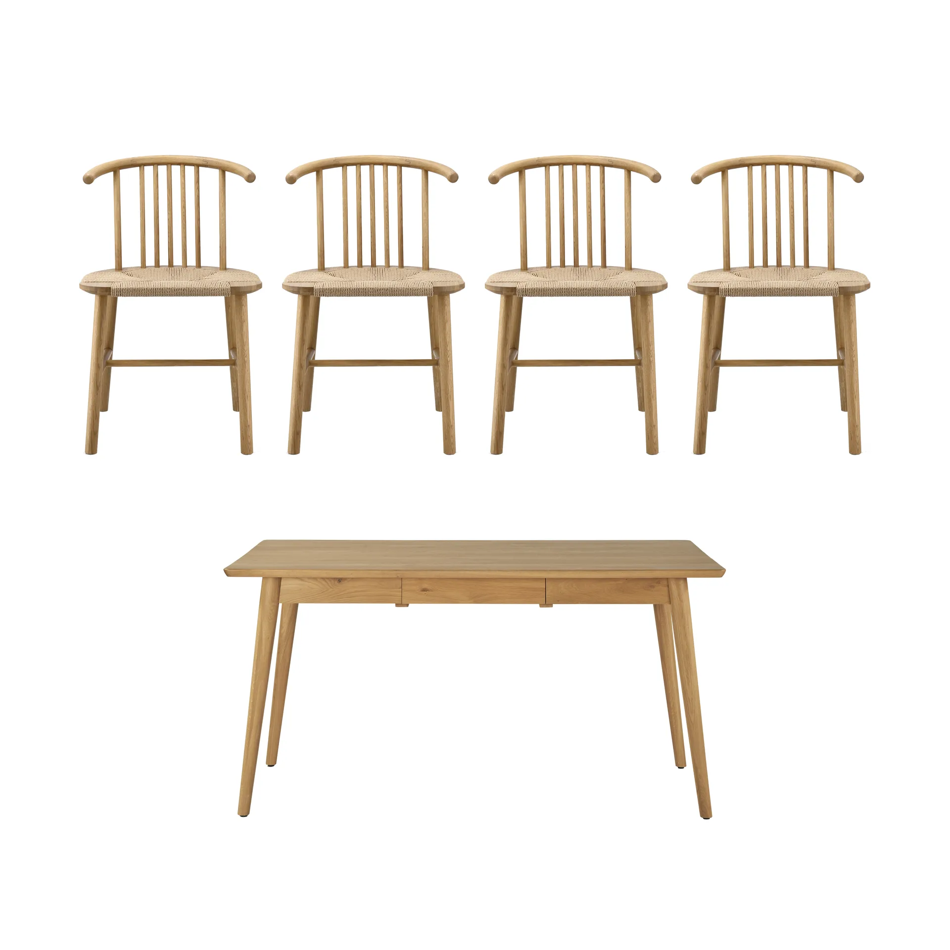 Tavolo da pranzo VIOR 120 cm + sedia confezione da 4 – Rovere laccato‑naturale,  NJRD
