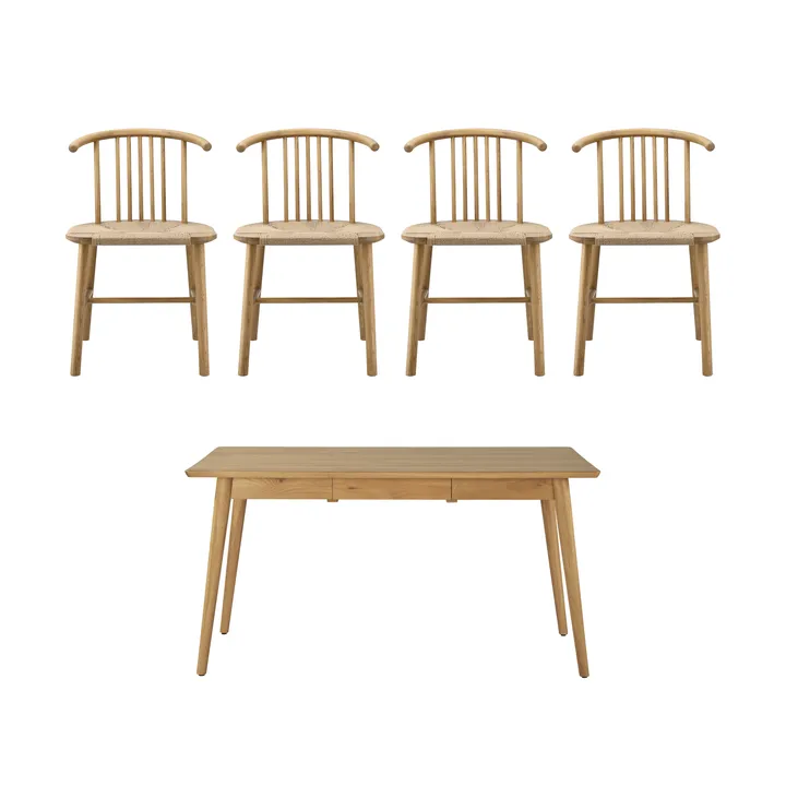 Tavolo da pranzo VIOR 120 cm + sedia confezione da 4 – Rovere laccato‑naturale - NJRD