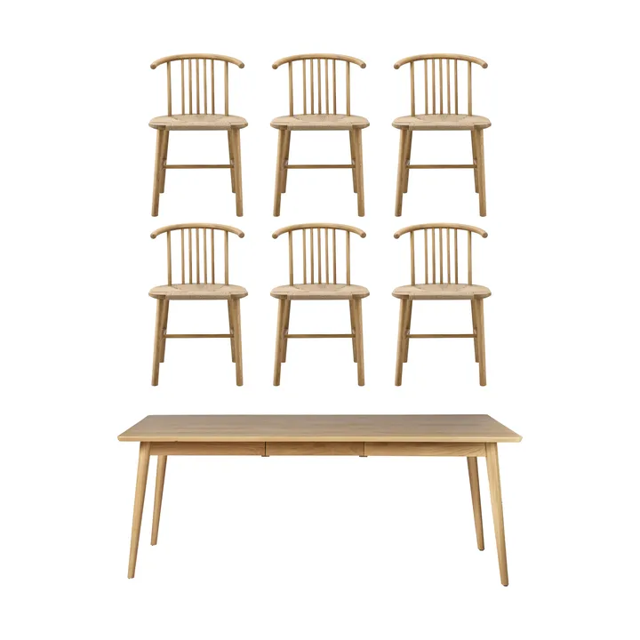 Tavolo da pranzo VIOR 200 cm + sedia confezione da 6 – Rovere laccato‑naturale - NJRD