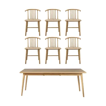 Tavolo da pranzo VIOR 200 cm + sedia confezione da 6 – Rovere laccato‑naturale - NJRD