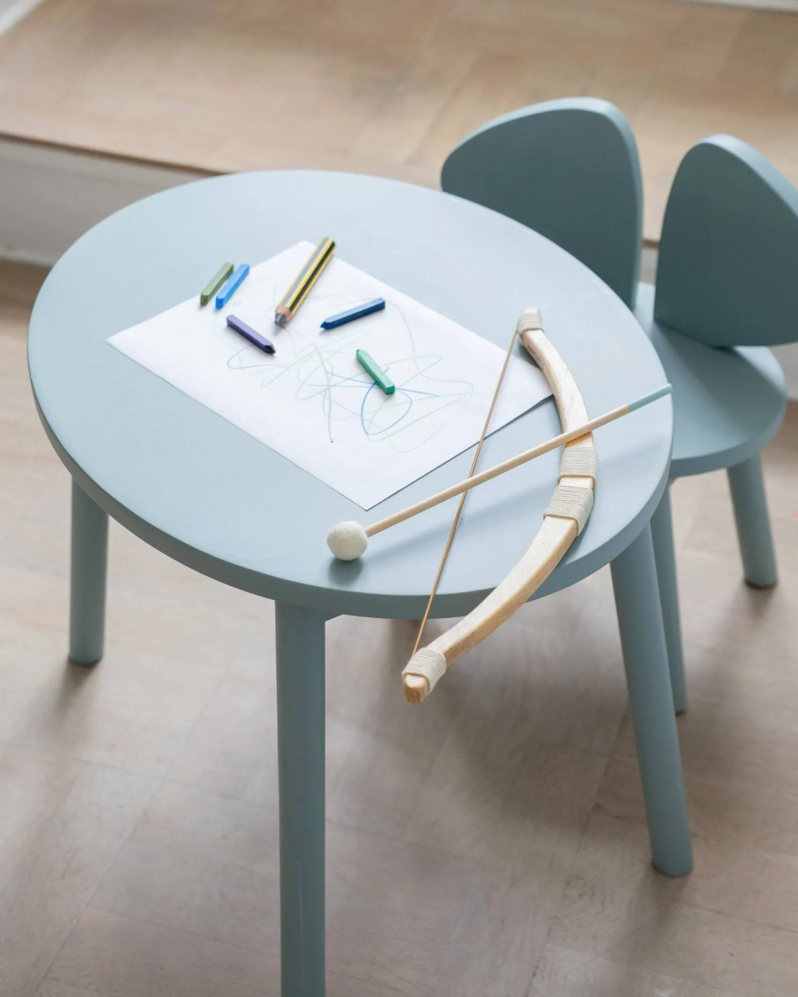 Sedia + tavolo per bambini Mouse , Verde oliva Nofred