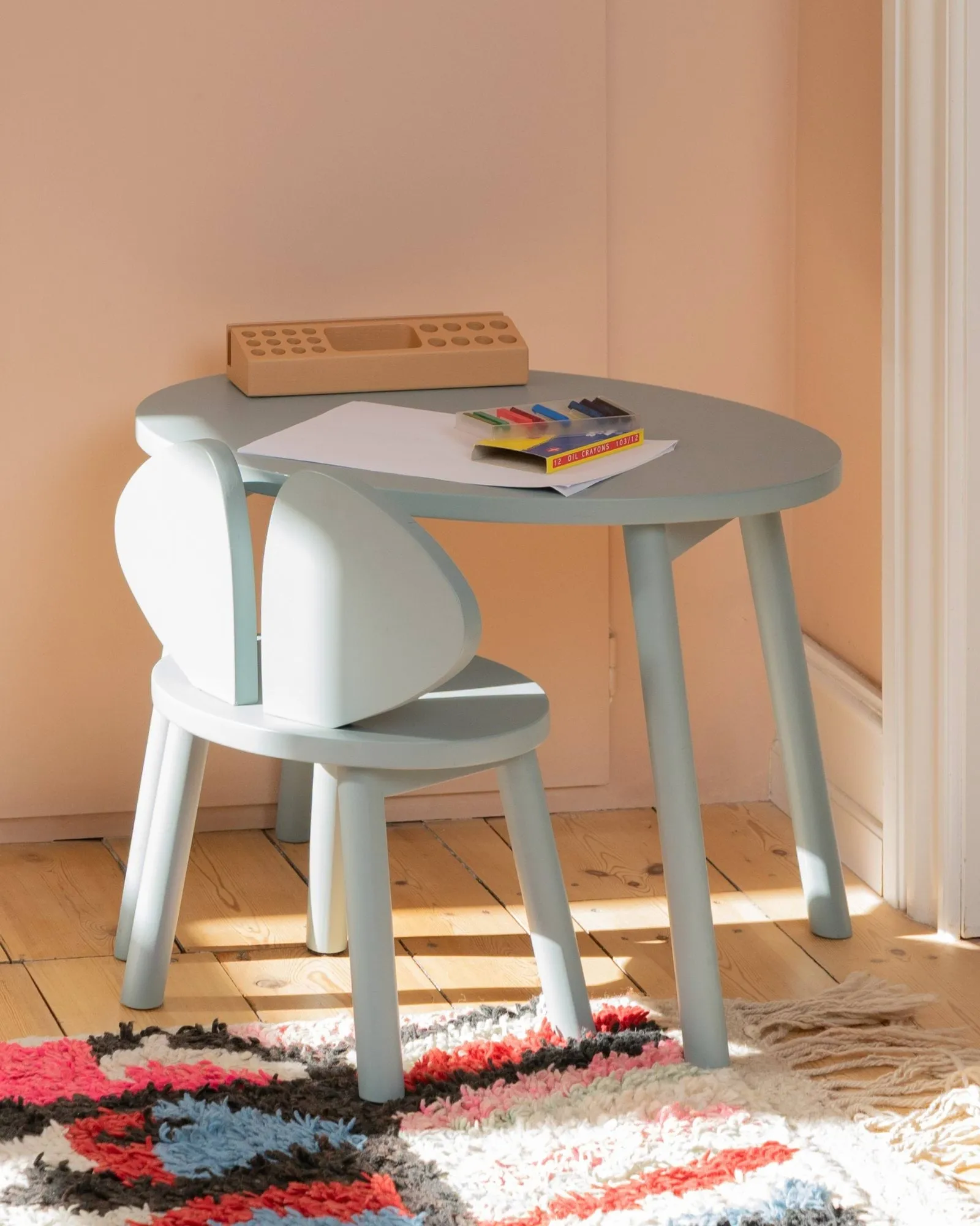 Sedia + tavolo per bambini Mouse , Verde oliva Nofred