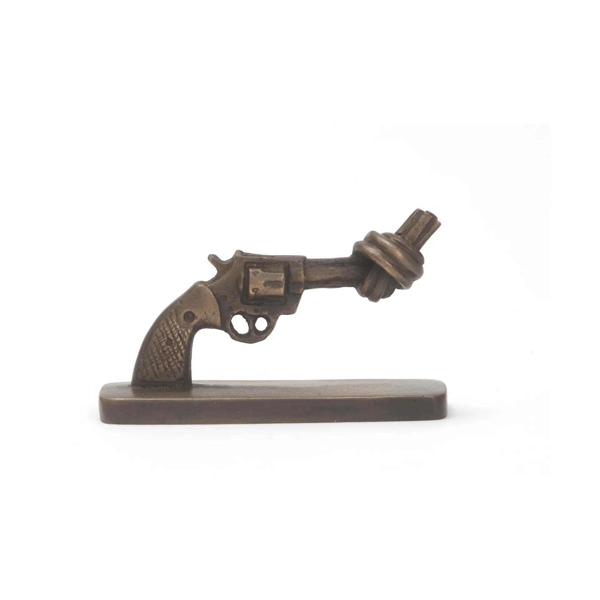 Pistola annodata mini 7 cm, Bronzo opaco Non Violence