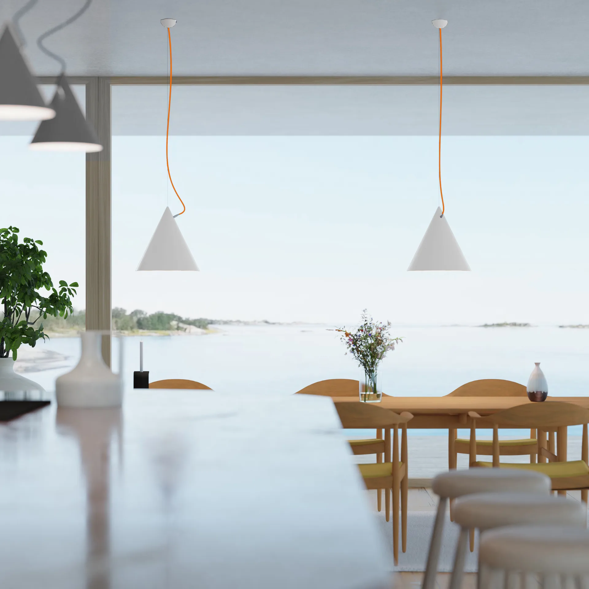 Lampada a sospensione Castor 40 cm, Bianco-arancione-argento Noon