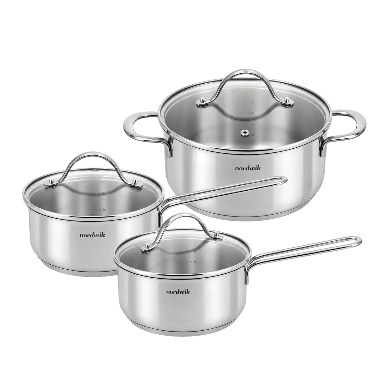 Set di pentole Nordwik con coperchi in vetro, 3 pezzi Nordwik