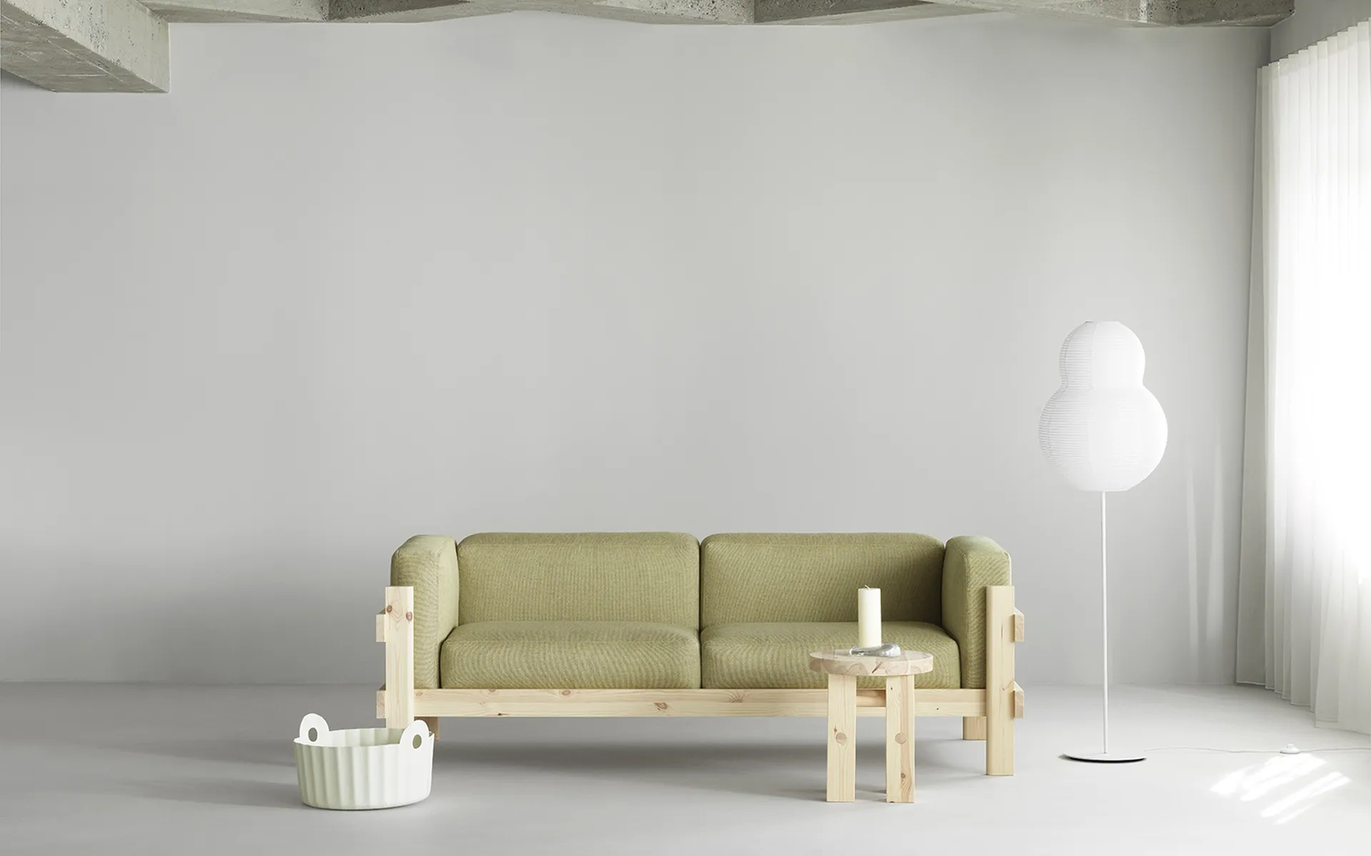 Divano Kube, Pino laccato-tessuto Remix 143 Grey, 220 cm Normann Copenhagen