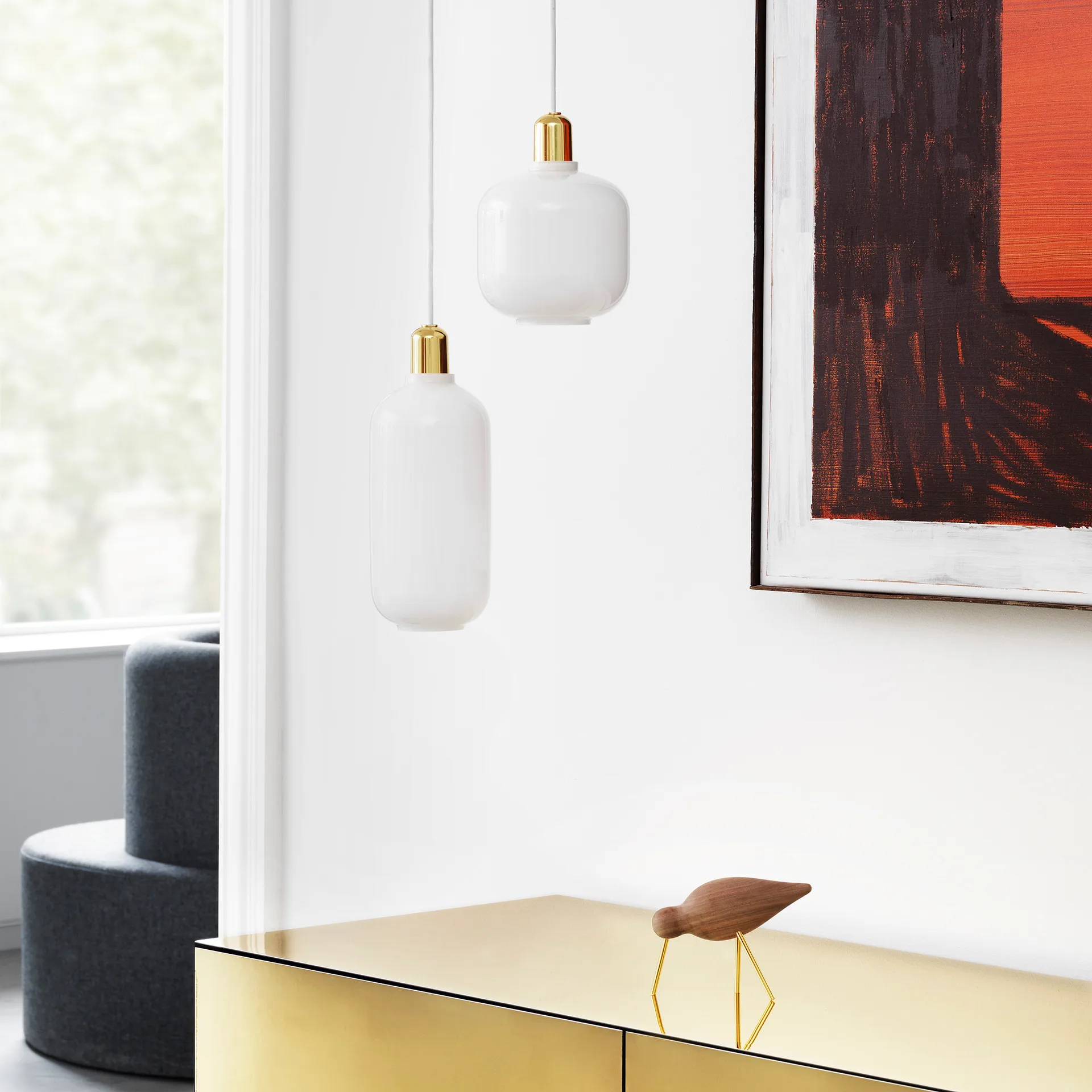Lampada Amp piccola, bianco - ottone Normann Copenhagen