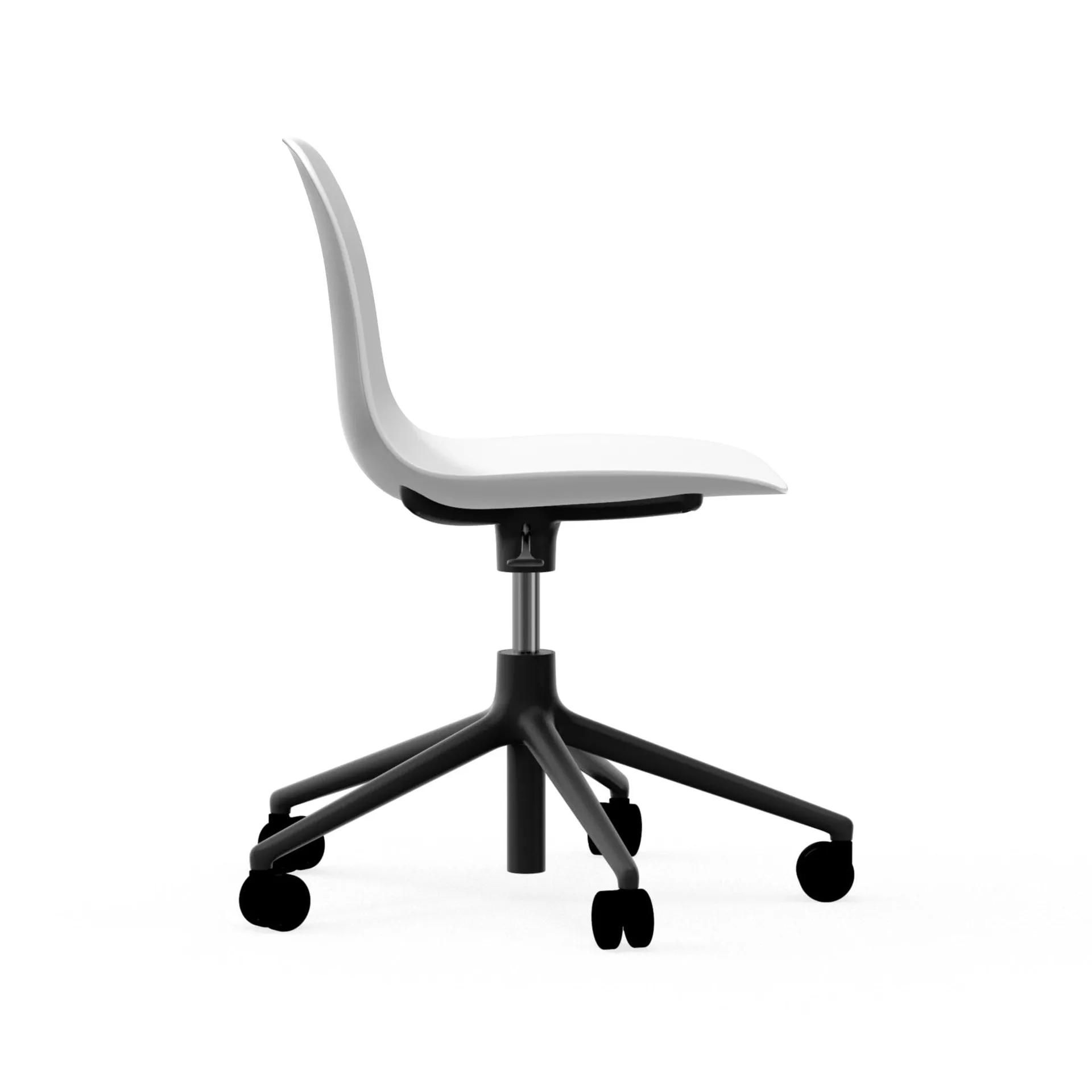 Sedia da ufficio girevole Form 5W, bianco, alluminio nero, ruote Normann Copenhagen