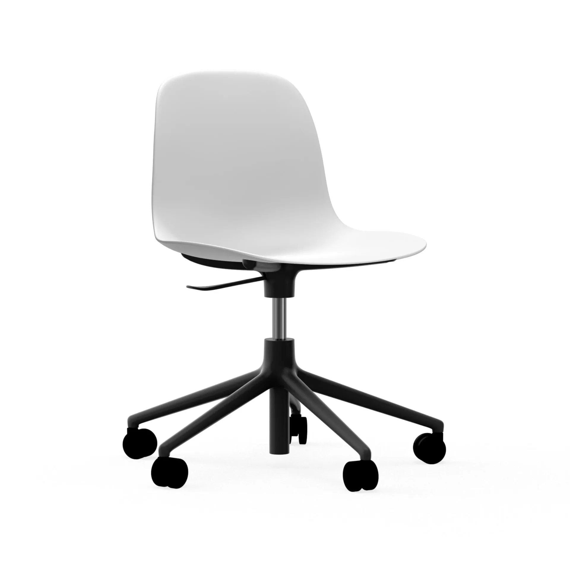 Sedia da ufficio girevole Form 5W, bianco, alluminio nero, ruote Normann Copenhagen