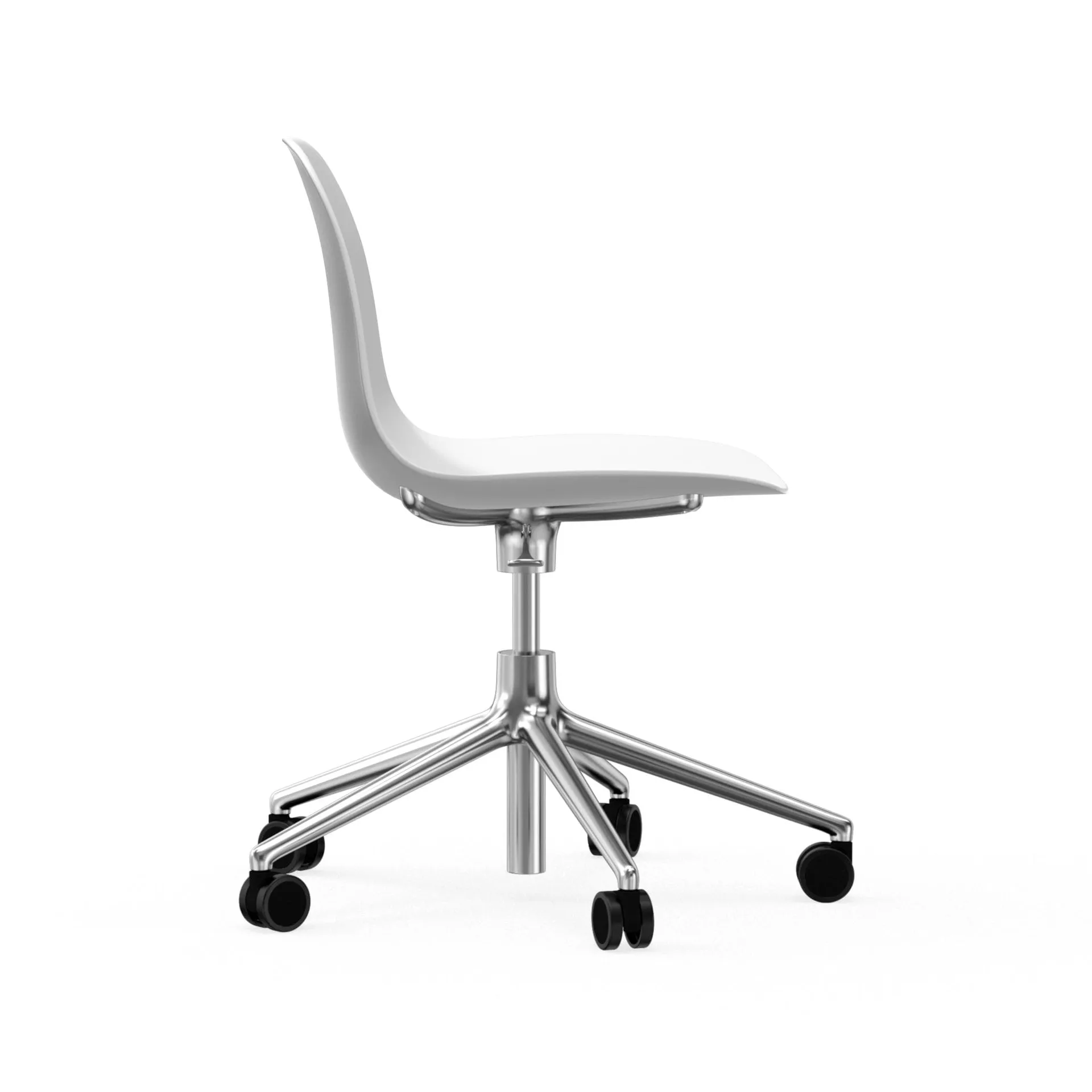 Sedia da ufficio girevole Form 5W, bianco, alluminio, ruote Normann Copenhagen