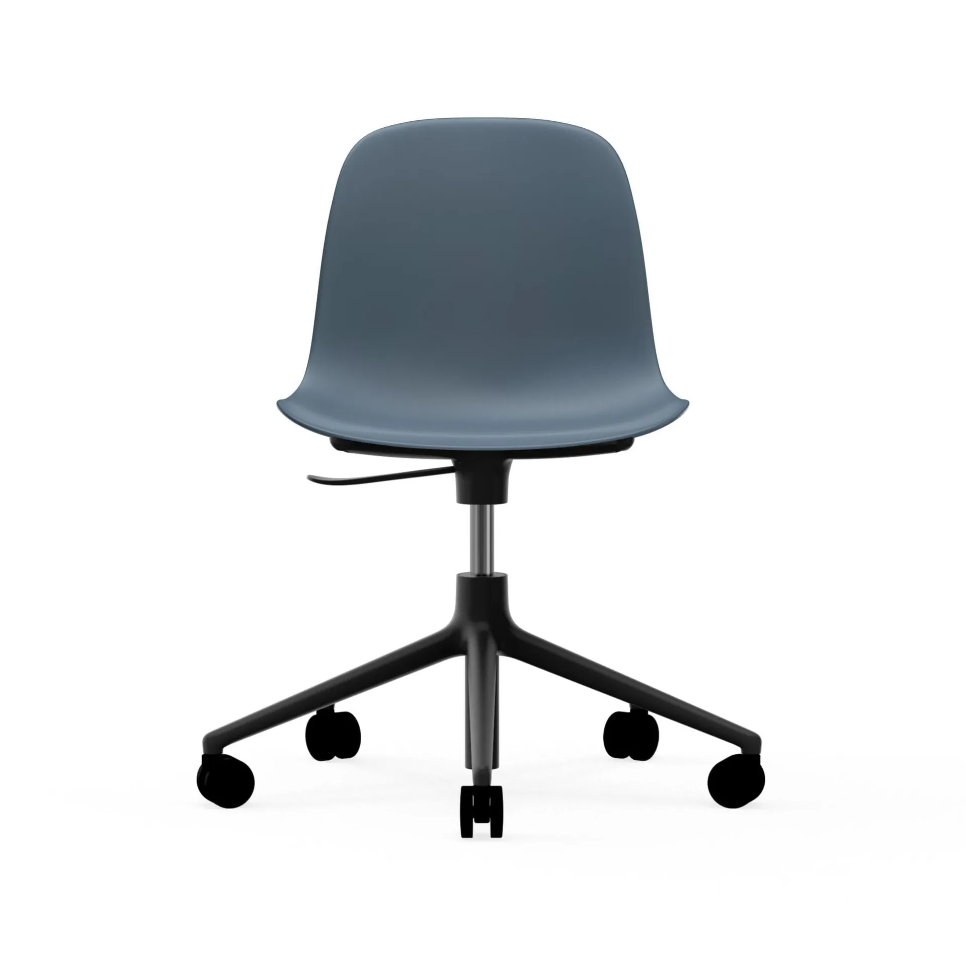 Sedia da ufficio girevole Form 5W, blu, alluminio nero, ruote Normann Copenhagen
