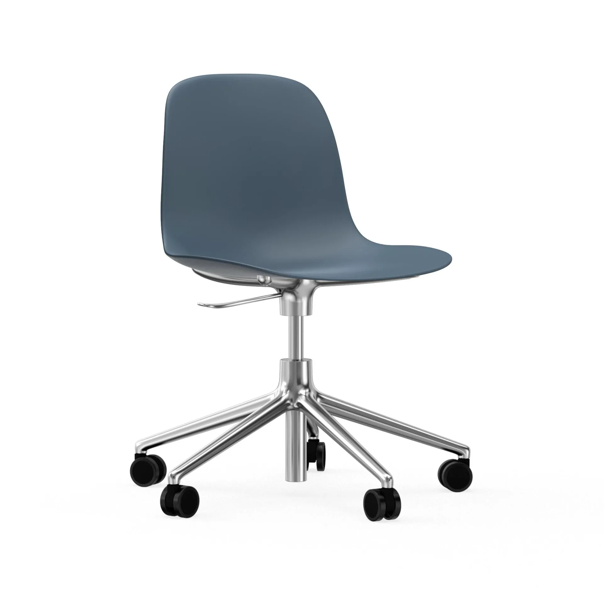 Sedia da ufficio girevole Form 5W, blu, alluminio, ruote Normann Copenhagen