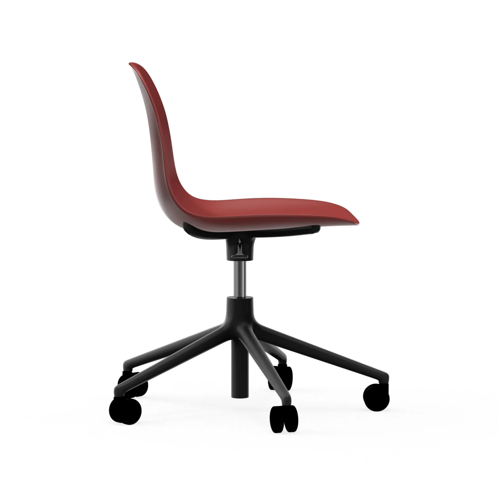 Sedia da ufficio girevole Form 5W, rosso, alluminio nero, ruote Normann Copenhagen