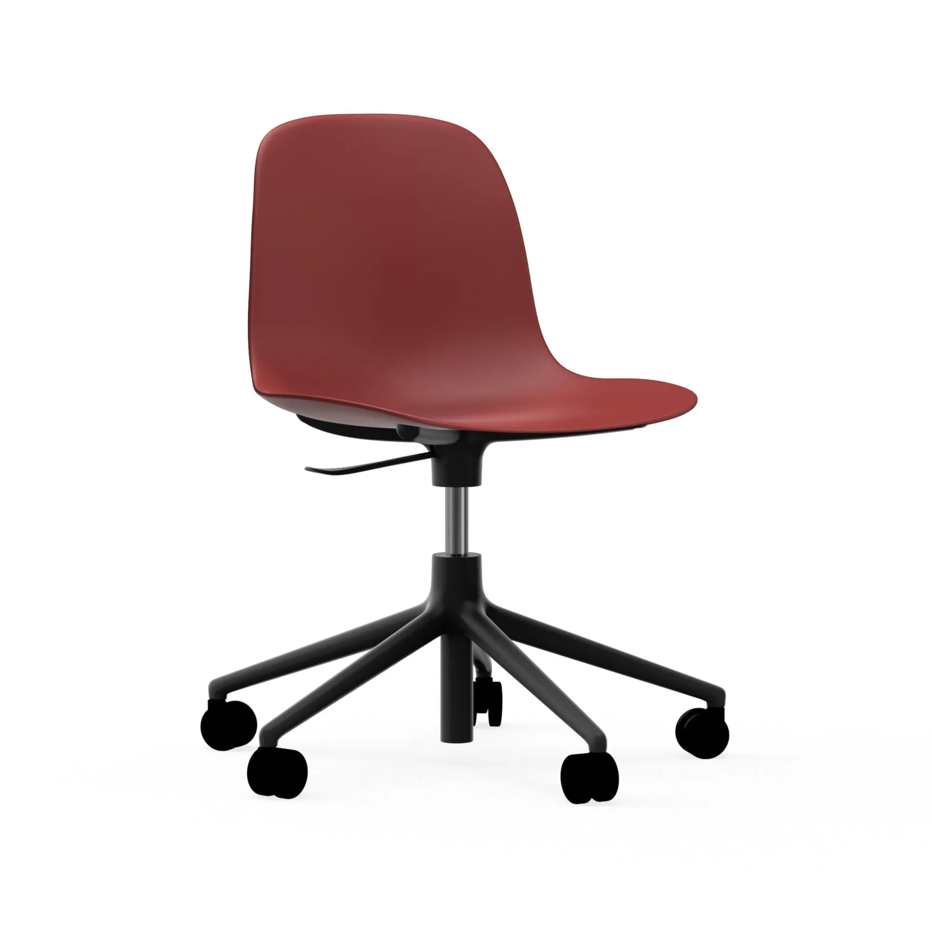 Sedia da ufficio girevole Form 5W, rosso, alluminio nero, ruote Normann Copenhagen