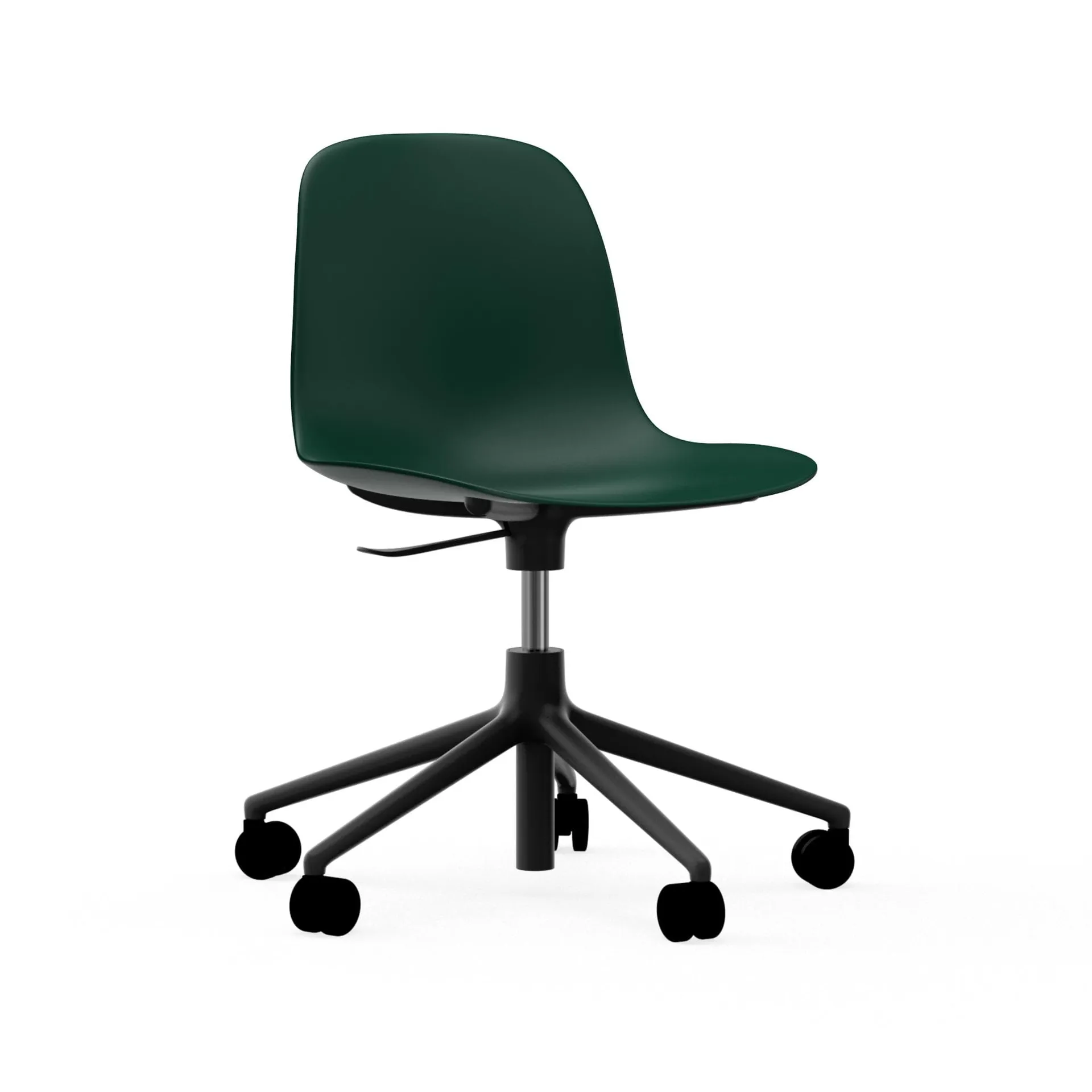 Sedia da ufficio girevole Form 5W, verde, alluminio nero, ruote Normann Copenhagen