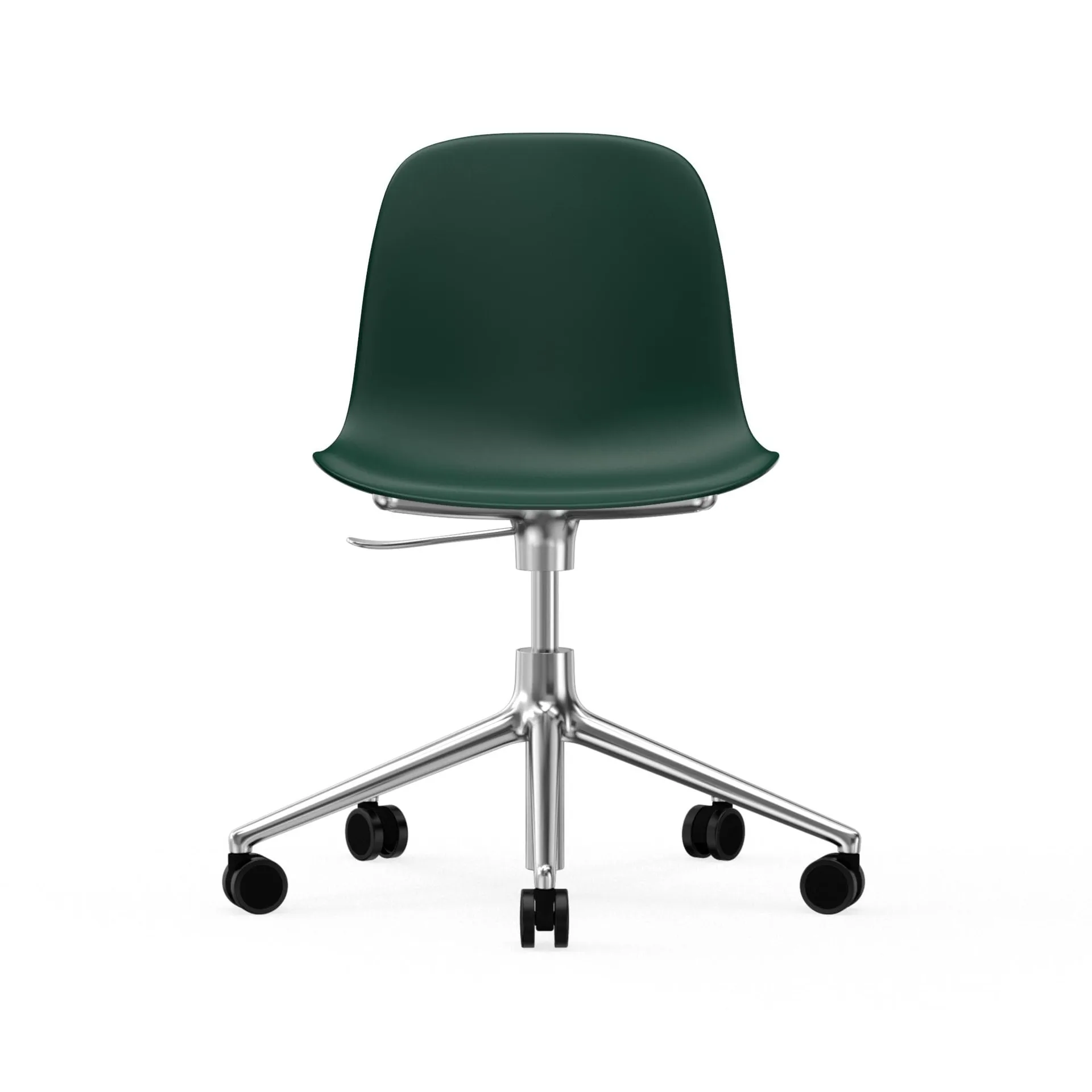 Sedia da ufficio girevole Form 5W, verde, alluminio, ruote Normann Copenhagen