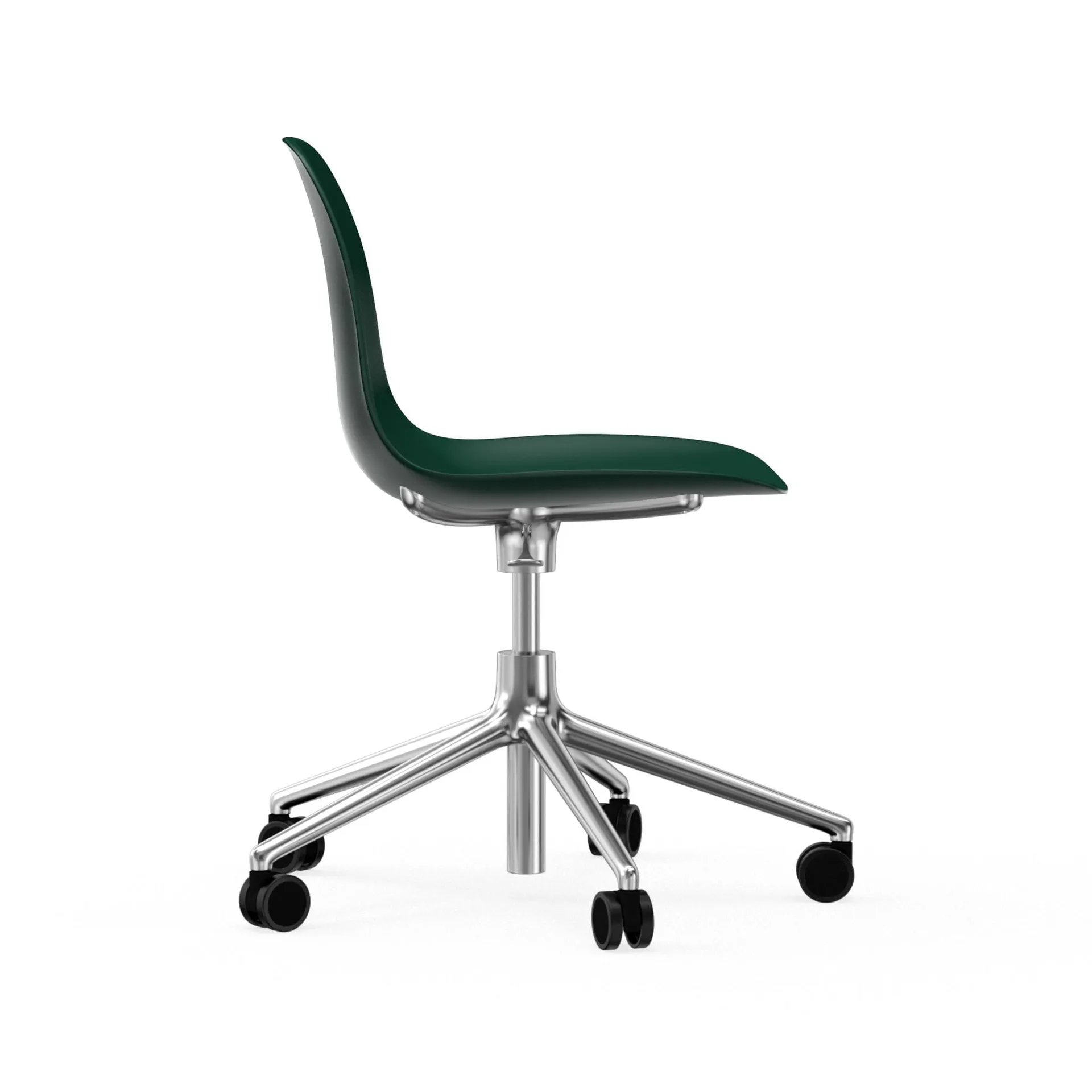 Sedia da ufficio girevole Form 5W, verde, alluminio, ruote Normann Copenhagen