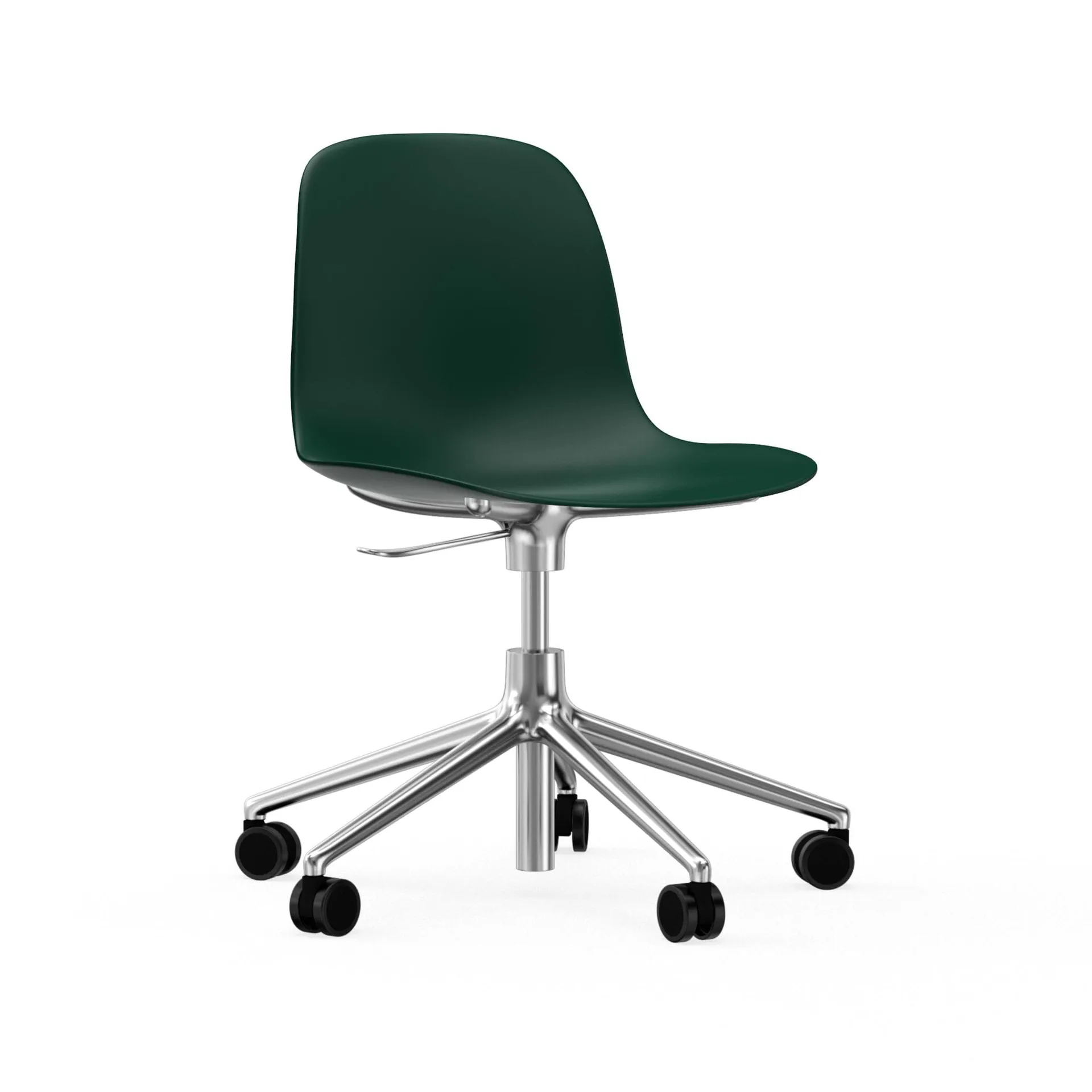 Sedia da ufficio girevole Form 5W, verde, alluminio, ruote Normann Copenhagen