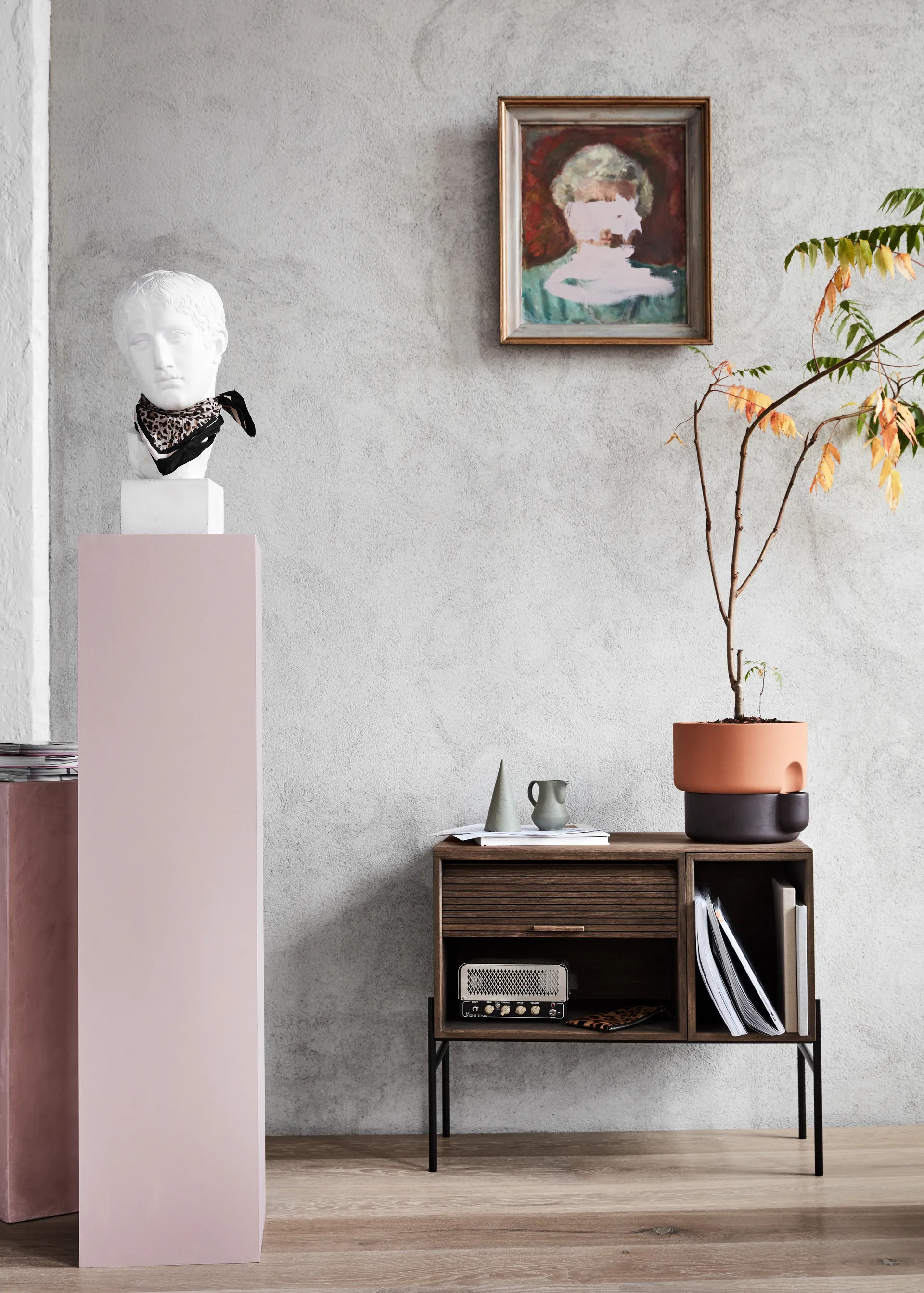 Mobiletto con anta a persiana Hifive, Rovere affumicato Northern