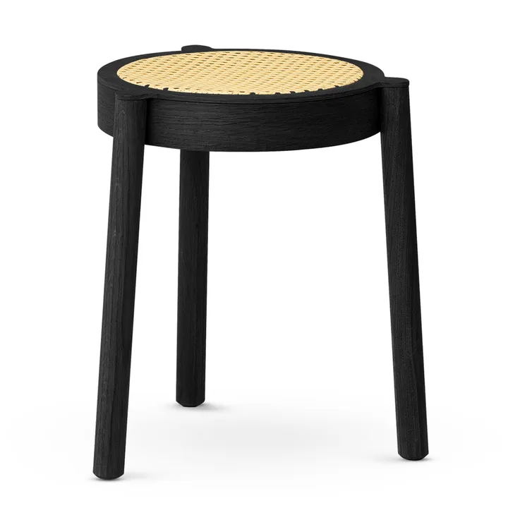 Pal sgabello rotondo con seduta in rattan - Rovere nero, Ø37x46 cm - Northern